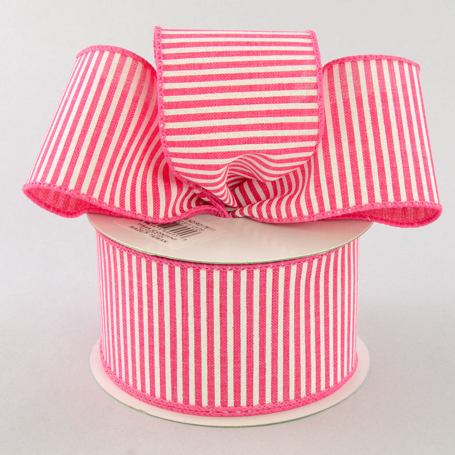 2.5" Royal Canvas Pinstripe Ribbon: Hot Pink & White (10 Yards)