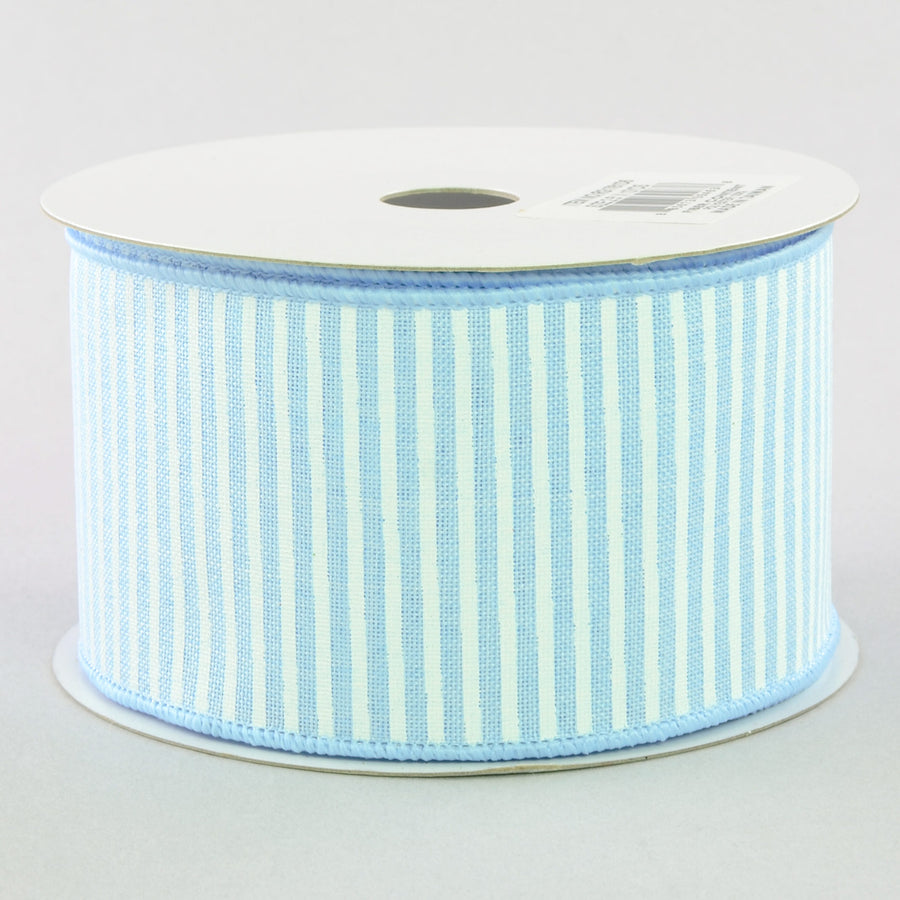 2.5" Royal Canvas Pinstripe Ribbon: Light Blue & White (10 Yards)