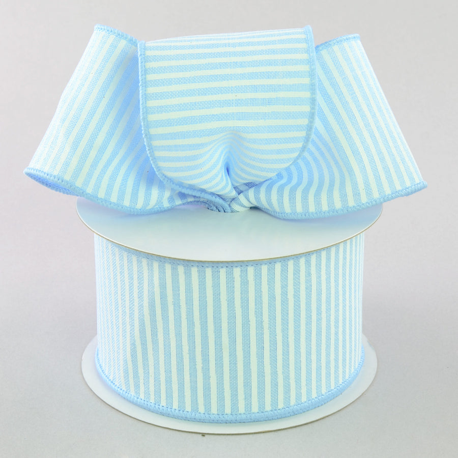 2.5" Royal Canvas Pinstripe Ribbon: Light Blue & White (10 Yards)