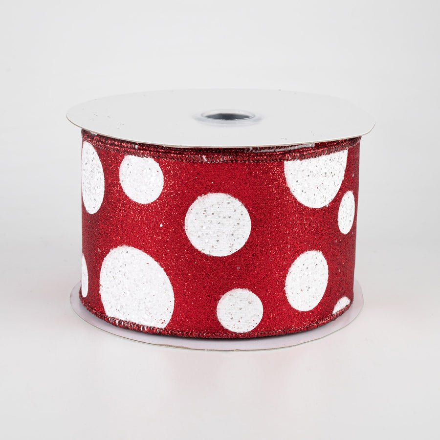 2.5" Glitter Giant Polka Dot Ribbon: Red & White (10 Yards)