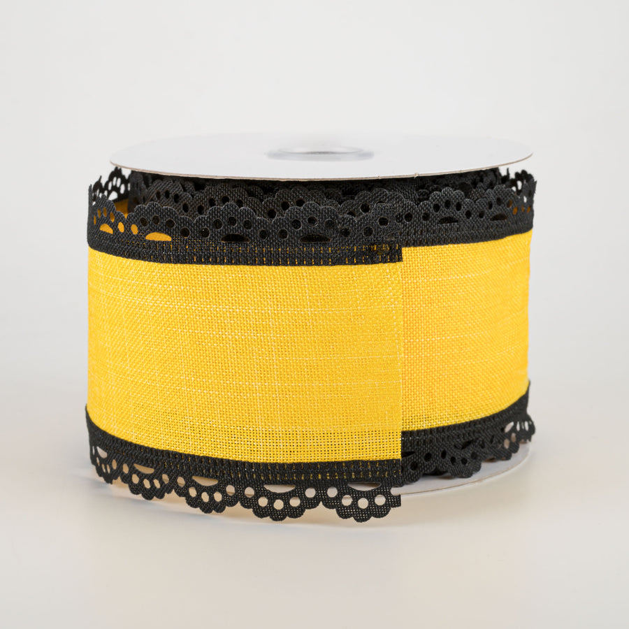 2.5" Scalloped Edge Ribbon: Black & Sun Yellow (10 Yards)
