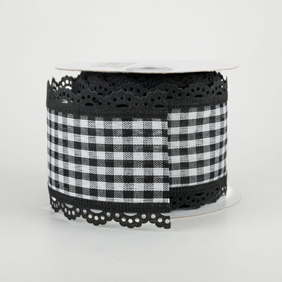 2.5" Gingham Scalloped Edge Ribbon: Black & White (10 Yards)