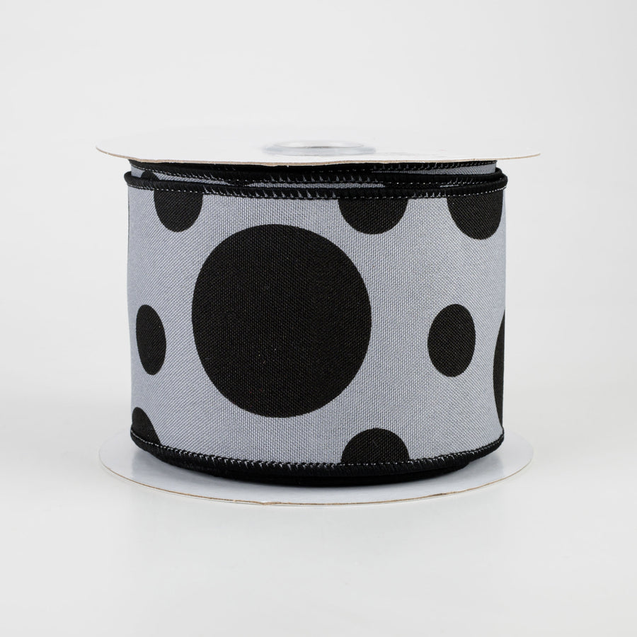 2.5" Giant Three Size Polka Dot Ribbon: Dark Grey & Black (10 Yards)