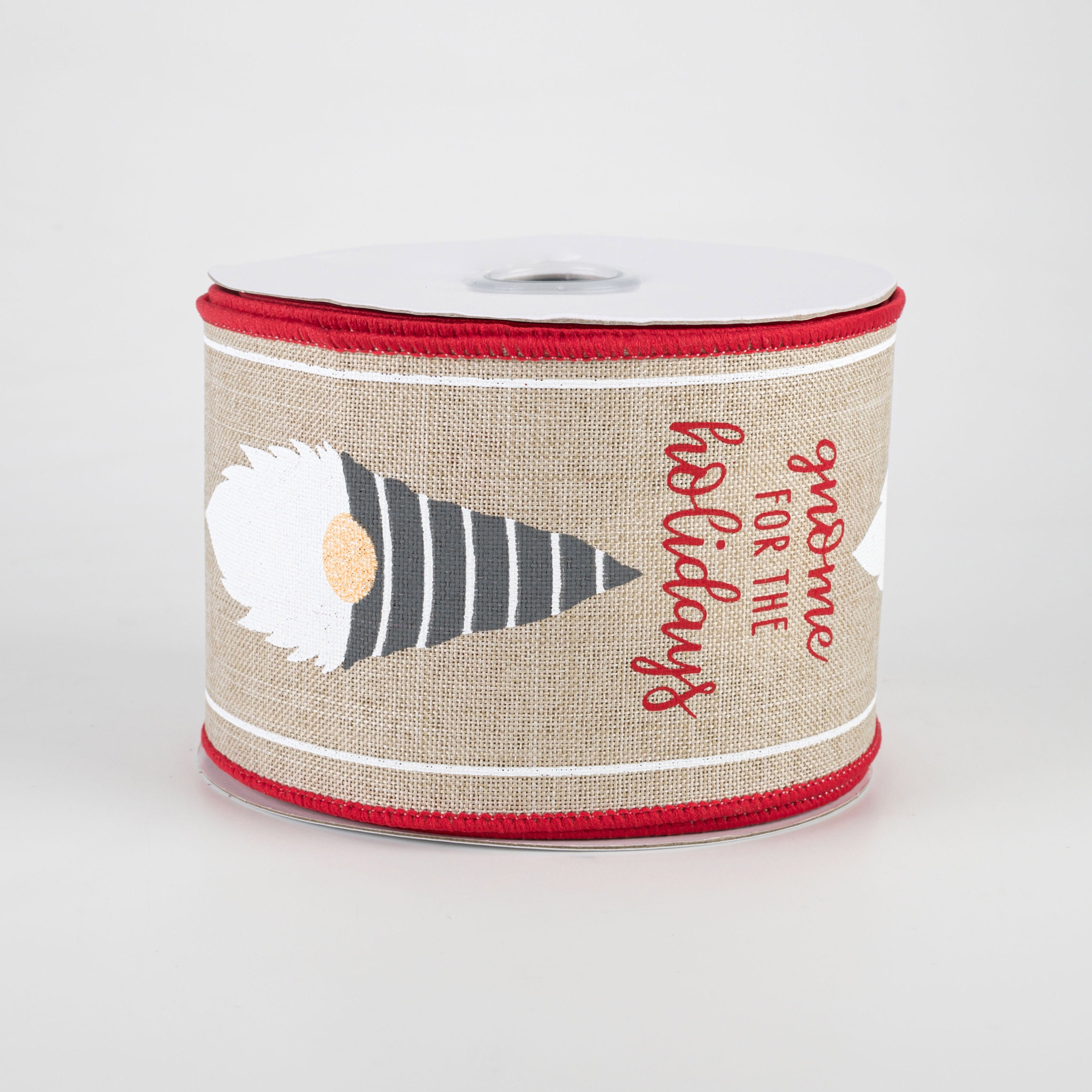 2.5" Christmas Gnome Heads Ribbon: Light Natural (10 Yards)