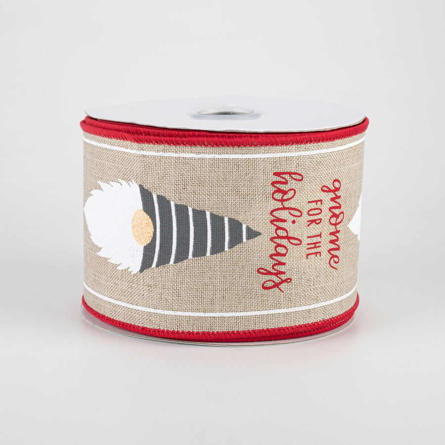 2.5" Christmas Gnome Heads Ribbon: Light Natural (10 Yards)