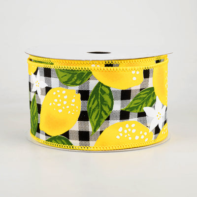 2.5" Lemons On Large Check Ribbon (10 Yards)