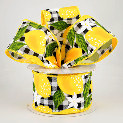 2.5" Lemons On Large Check Ribbon (10 Yards)