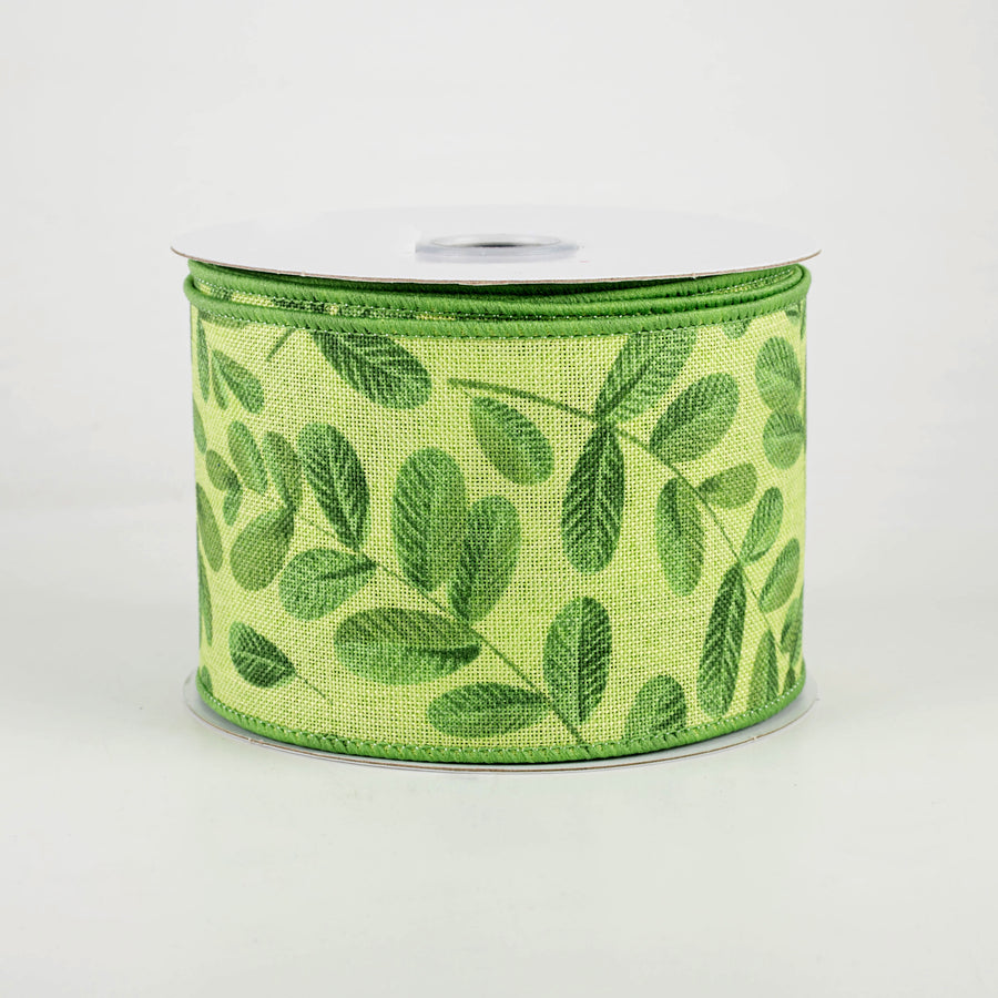 2.5" Rubber Plant Bold Leaves Ribbon (10 Yards)