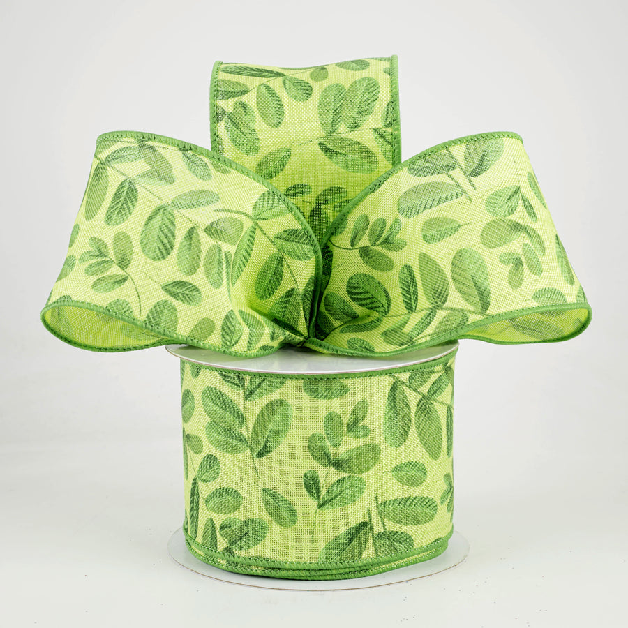 2.5" Rubber Plant Bold Leaves Ribbon (10 Yards)