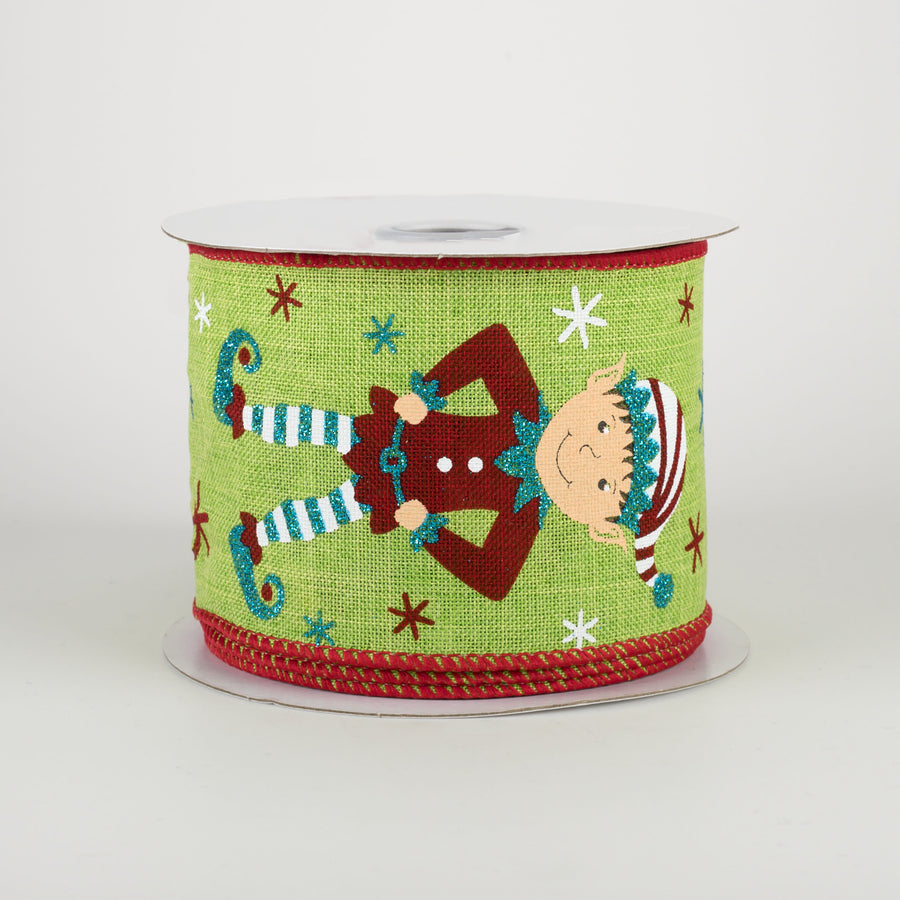 2.5" Happy Elves Ribbon: Lime (10 Yards)