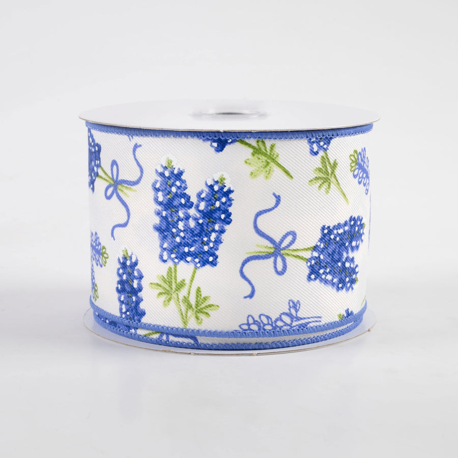 2.5" Bluebonnet Pattern Ribbon: Ivory (10 Yards)