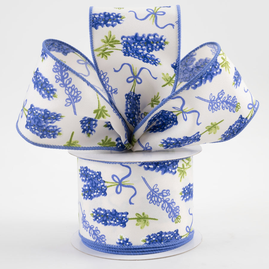 2.5" Bluebonnet Pattern Ribbon: Ivory (10 Yards)