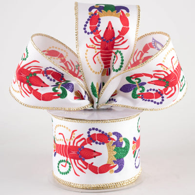 2.5" Mardi Gras Crawfish Ribbon: White (10 Yards)