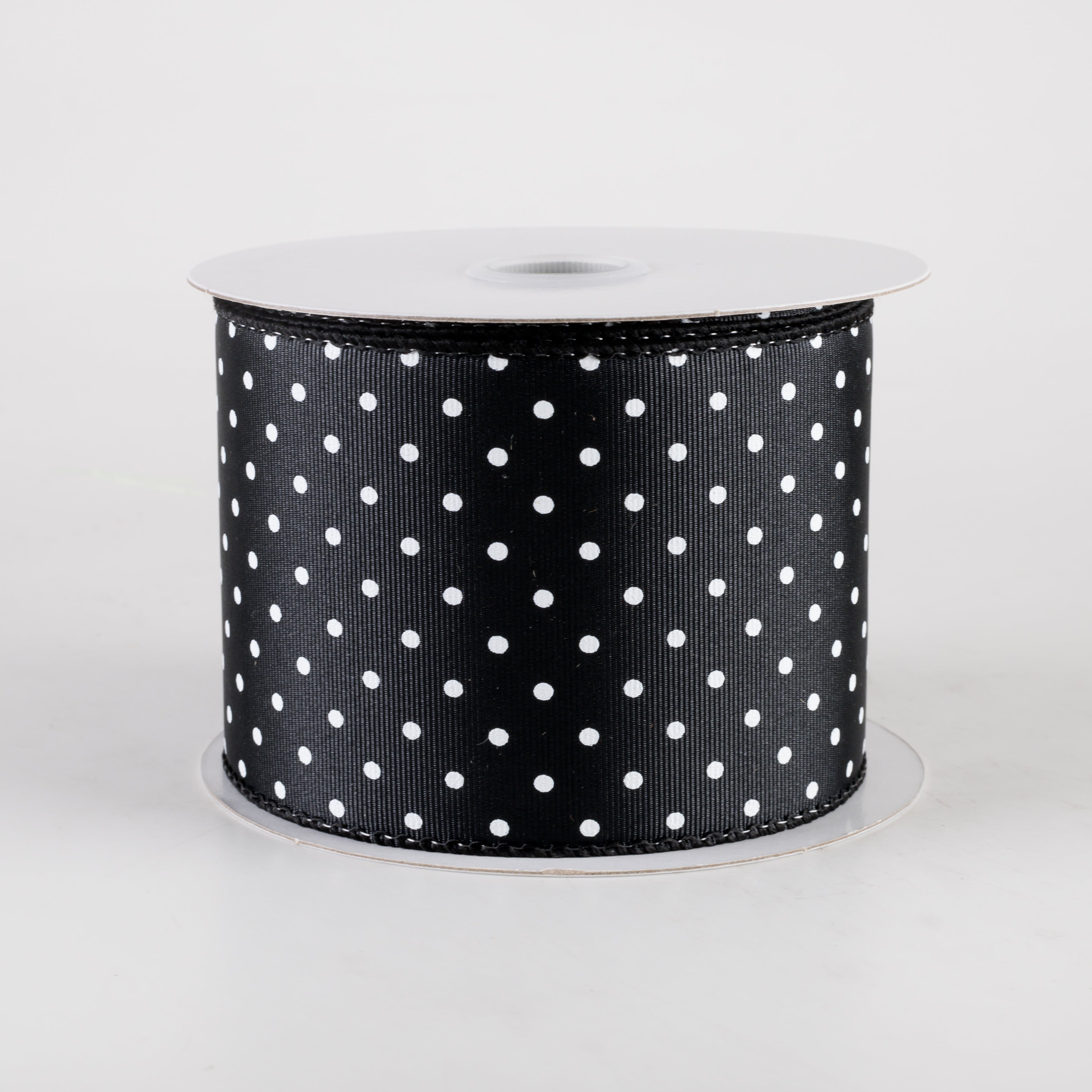 2.5" Ribbed Satin Microdots Ribbon: Black (10 Yards)