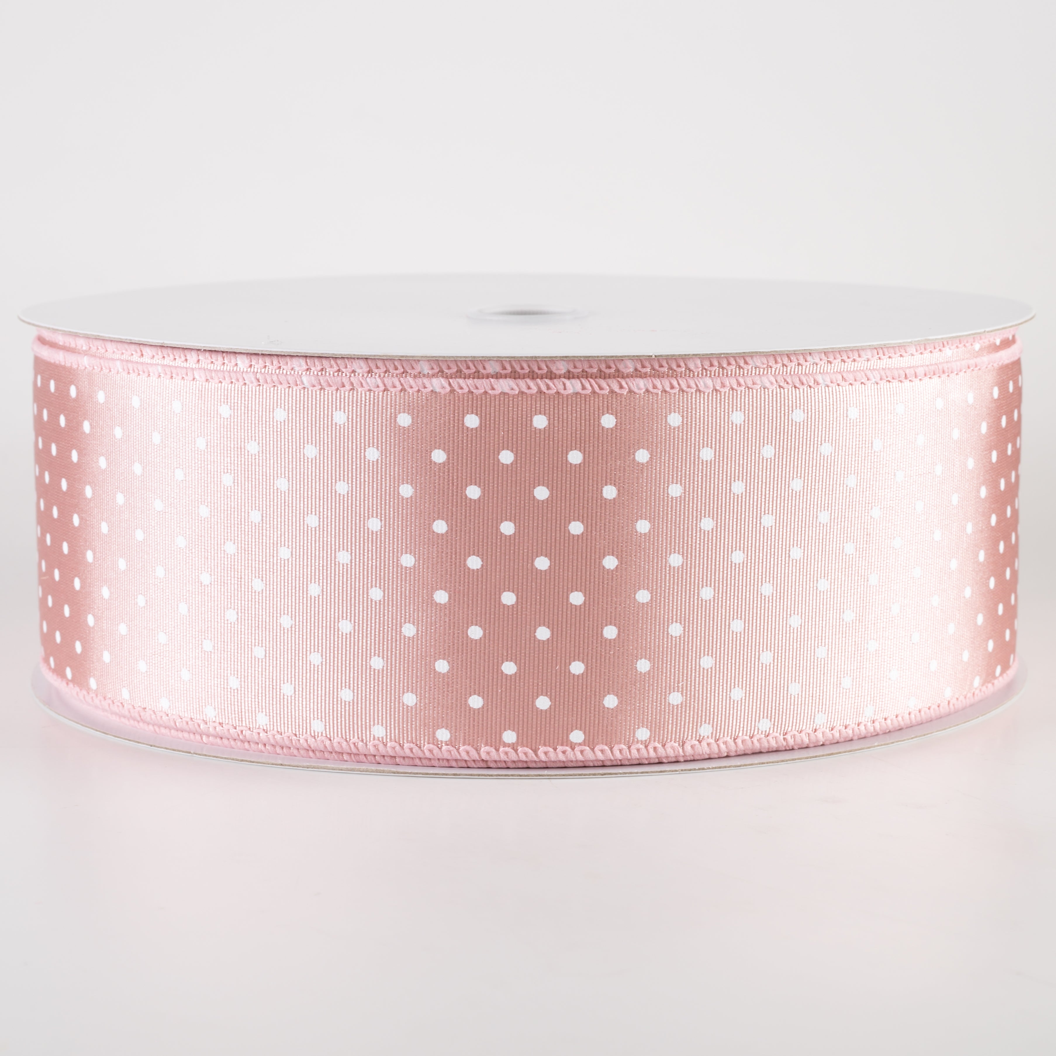 2.5" Ribbed Satin Microdots Ribbon: Blush Pink (50 Yards) Item Number: 841-40-448