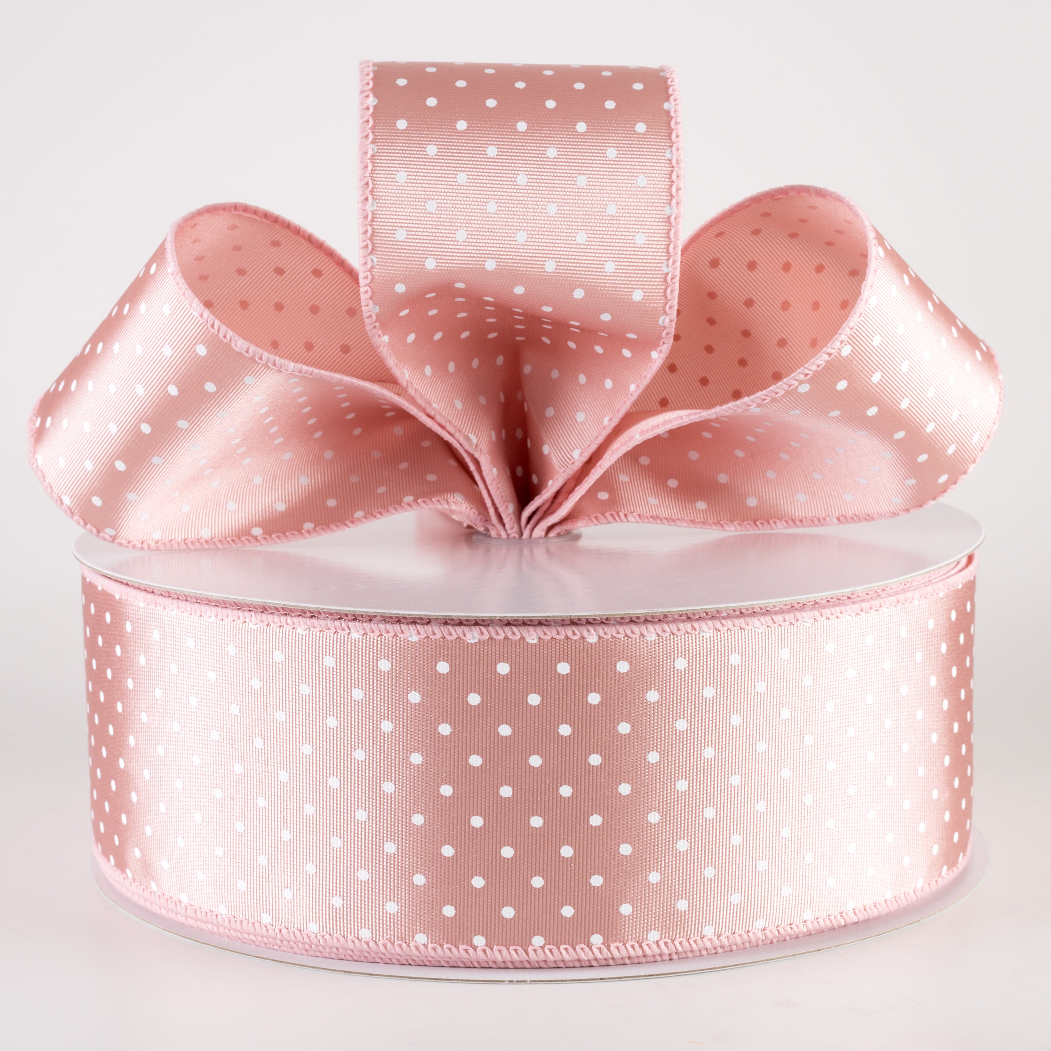 2.5" Ribbed Satin Microdots Ribbon: Blush Pink (50 Yards) Lifestyle Photo