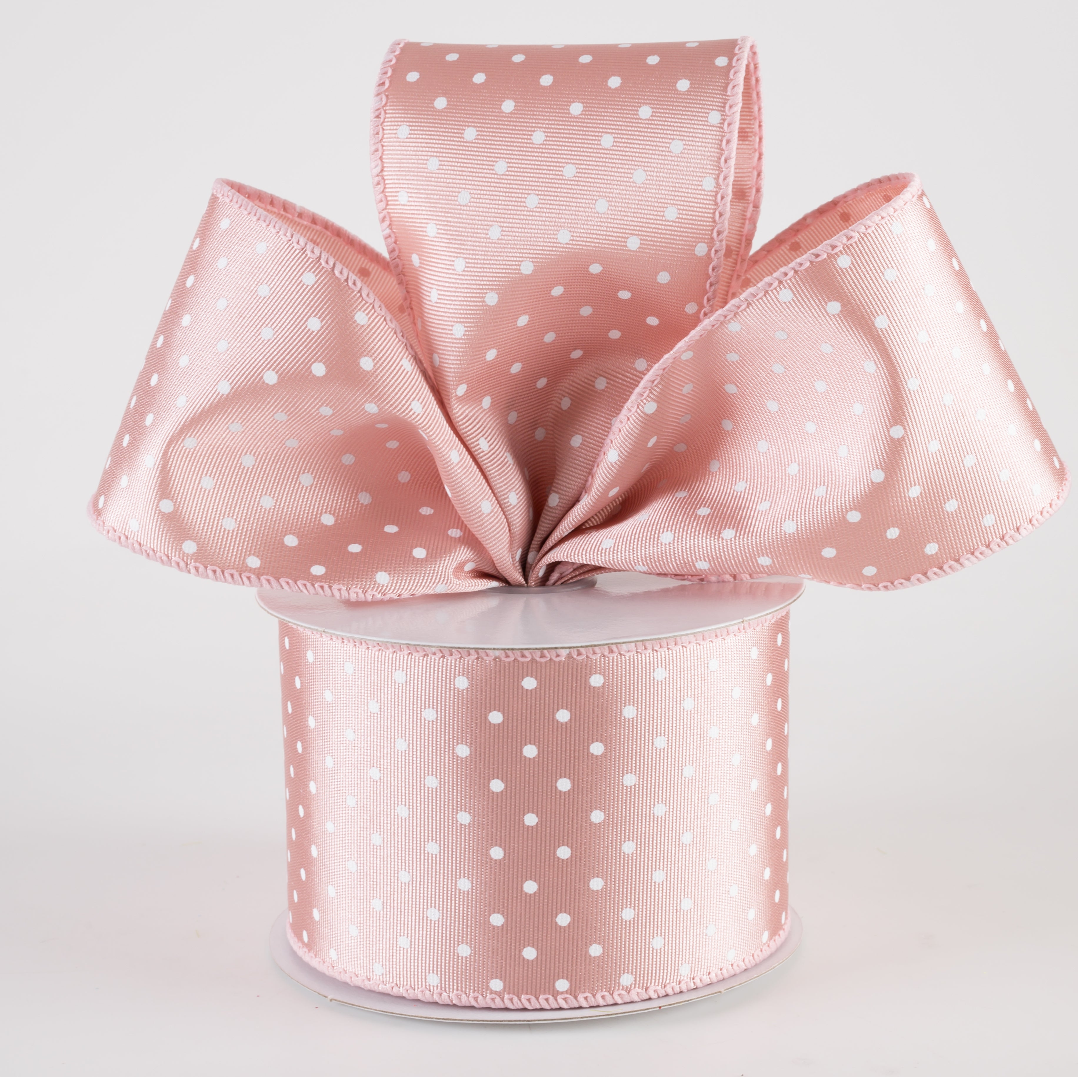 2.5" Ribbed Satin Microdots Ribbon: Blush Pink (10 Yards) Lifestyle Photo