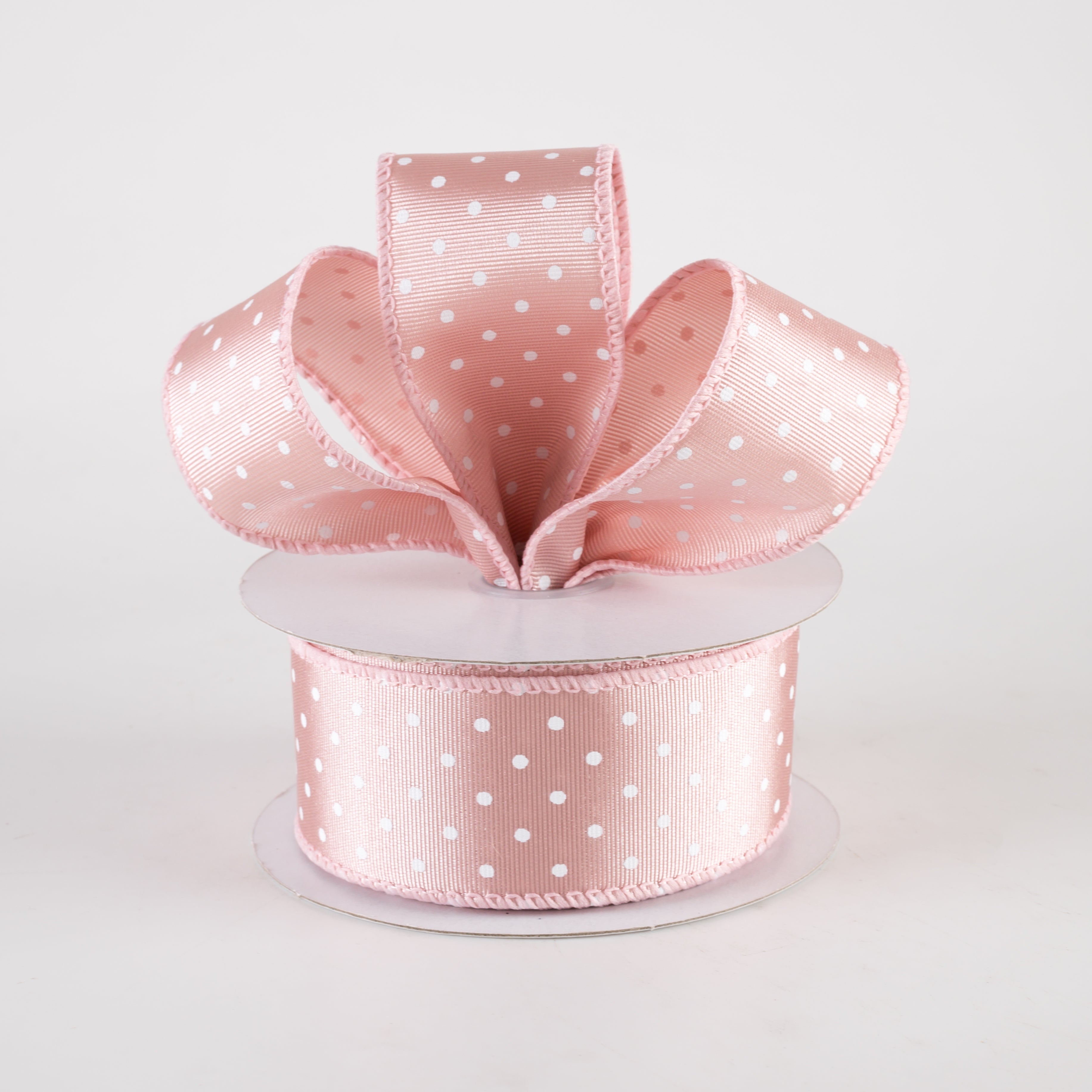 1.5" Ribbed Satin Microdots Ribbon: Blush Pink (10 Yards) Lifestyle Photo