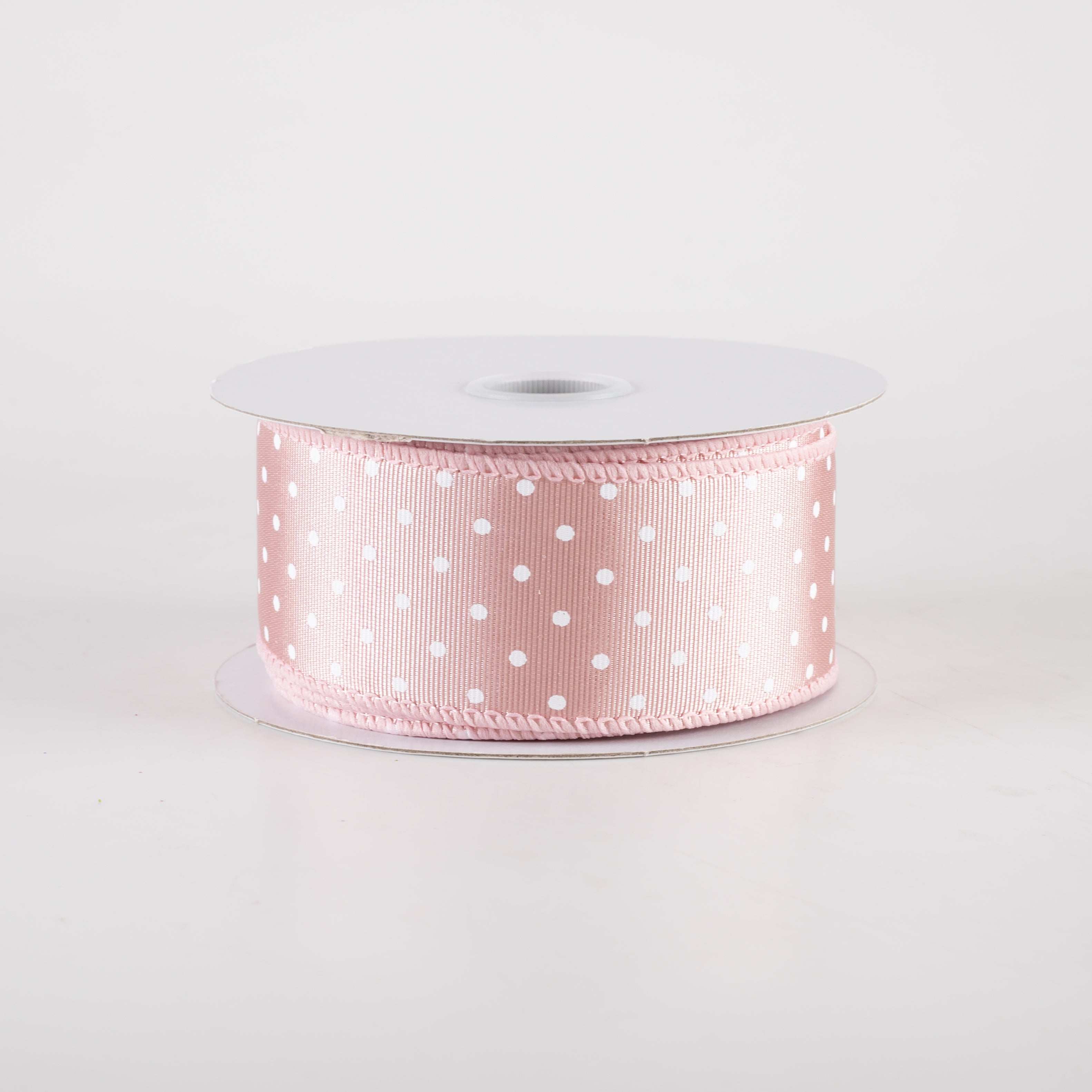 1.5" Ribbed Satin Microdots Ribbon: Blush Pink (10 Yards)