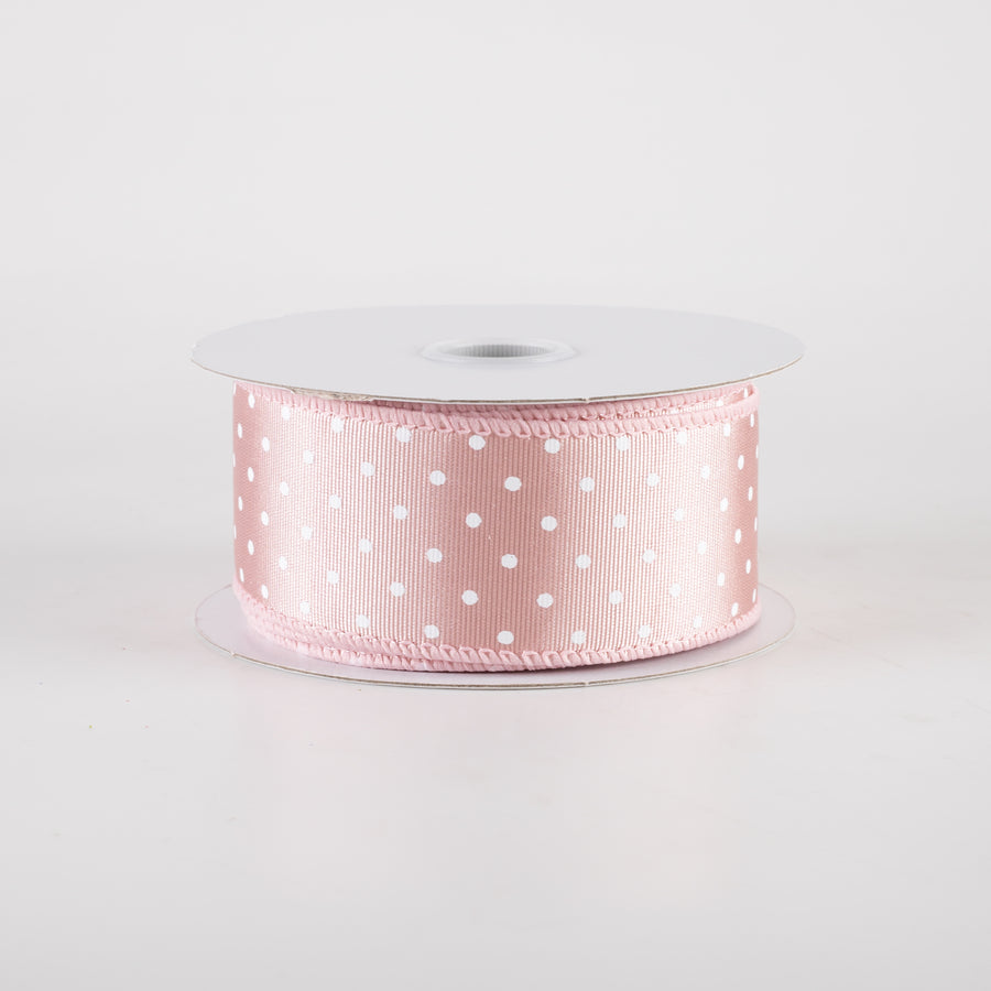 1.5" Ribbed Satin Microdots Ribbon: Blush Pink (10 Yards)