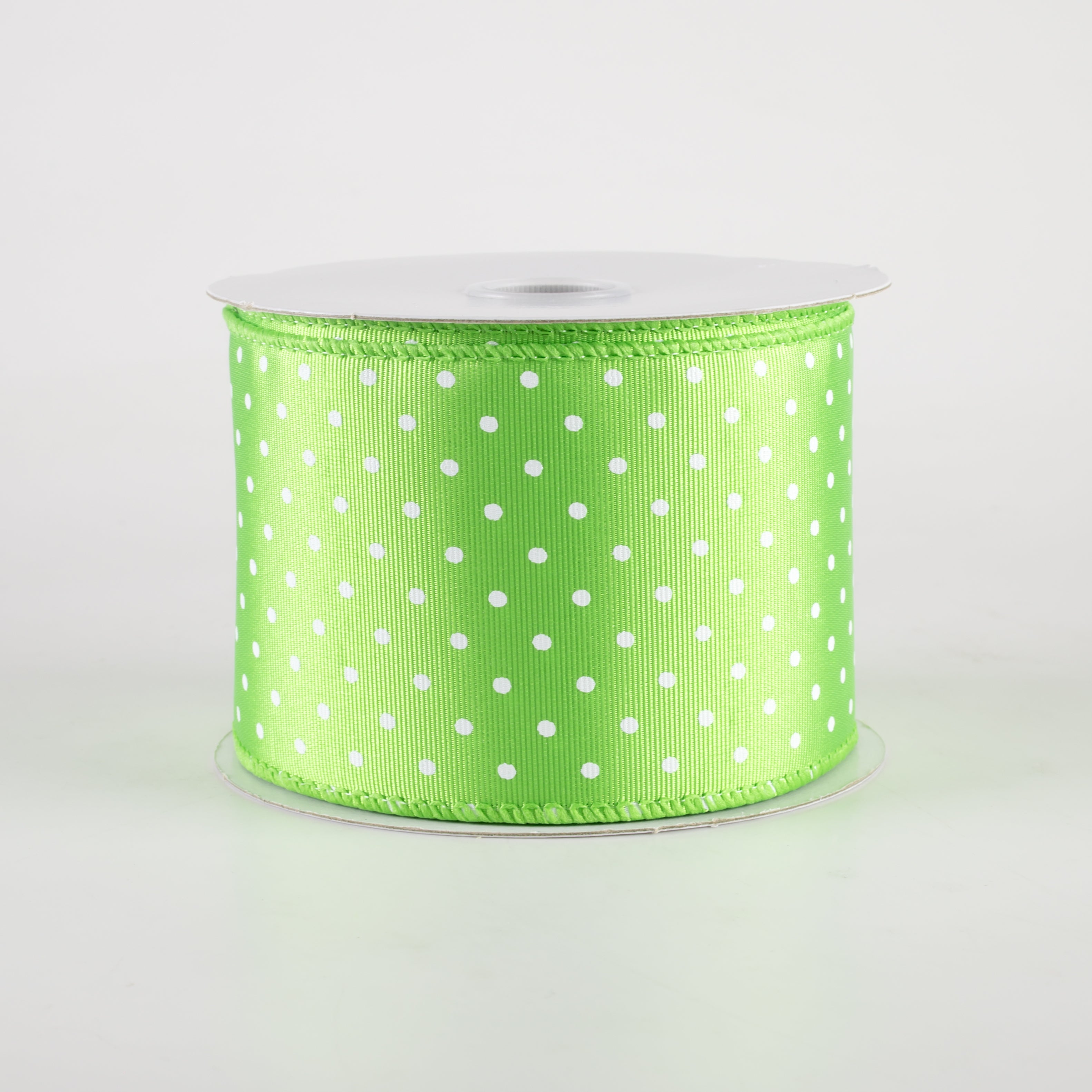 2.5" Ribbed Satin Microdots Ribbon: Lime Green (10 Yards) Item Number: 42419-40-09