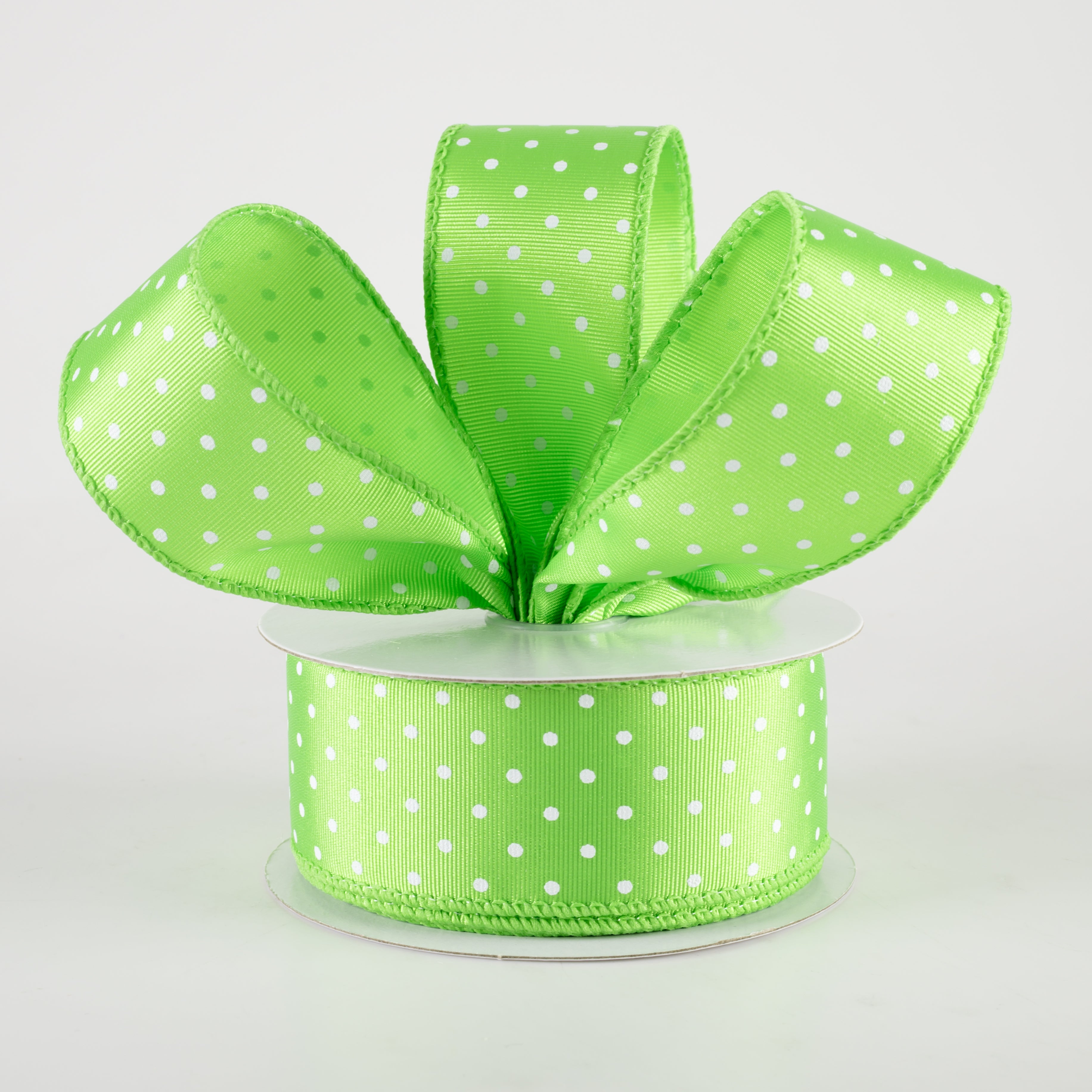 1.5" Ribbed Satin Microdots Ribbon: Lime Green (10 Yards) Lifestyle Photo