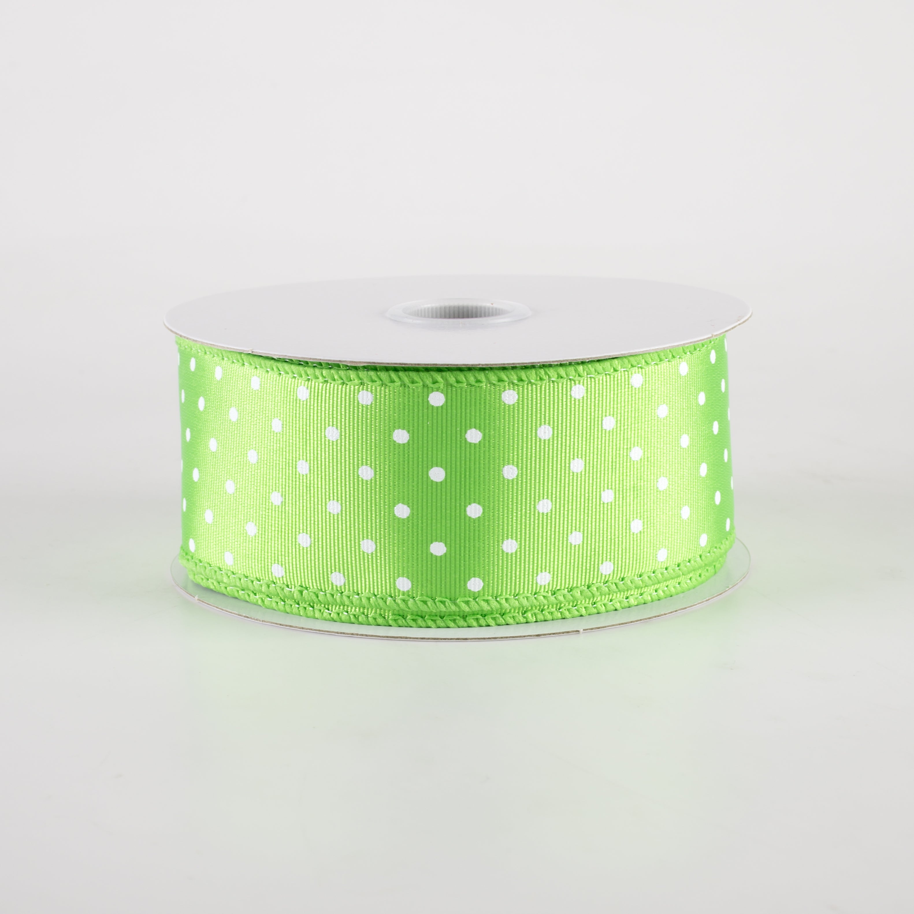1.5" Ribbed Satin Microdots Ribbon: Lime Green (10 Yards) Item Number: 42419-09-09
