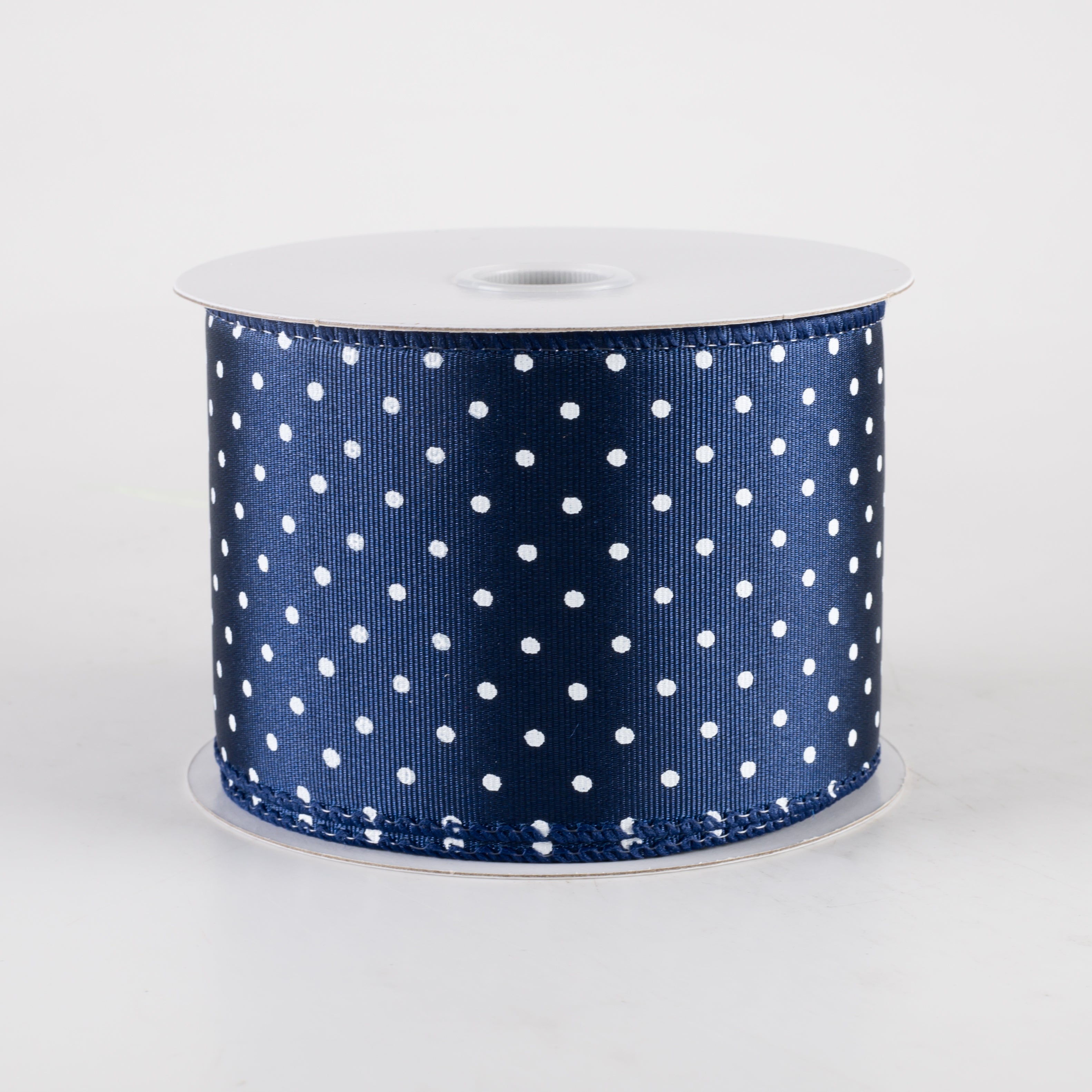 2.5" Ribbed Satin Microdots Ribbon: Navy Blue (10 Yards)