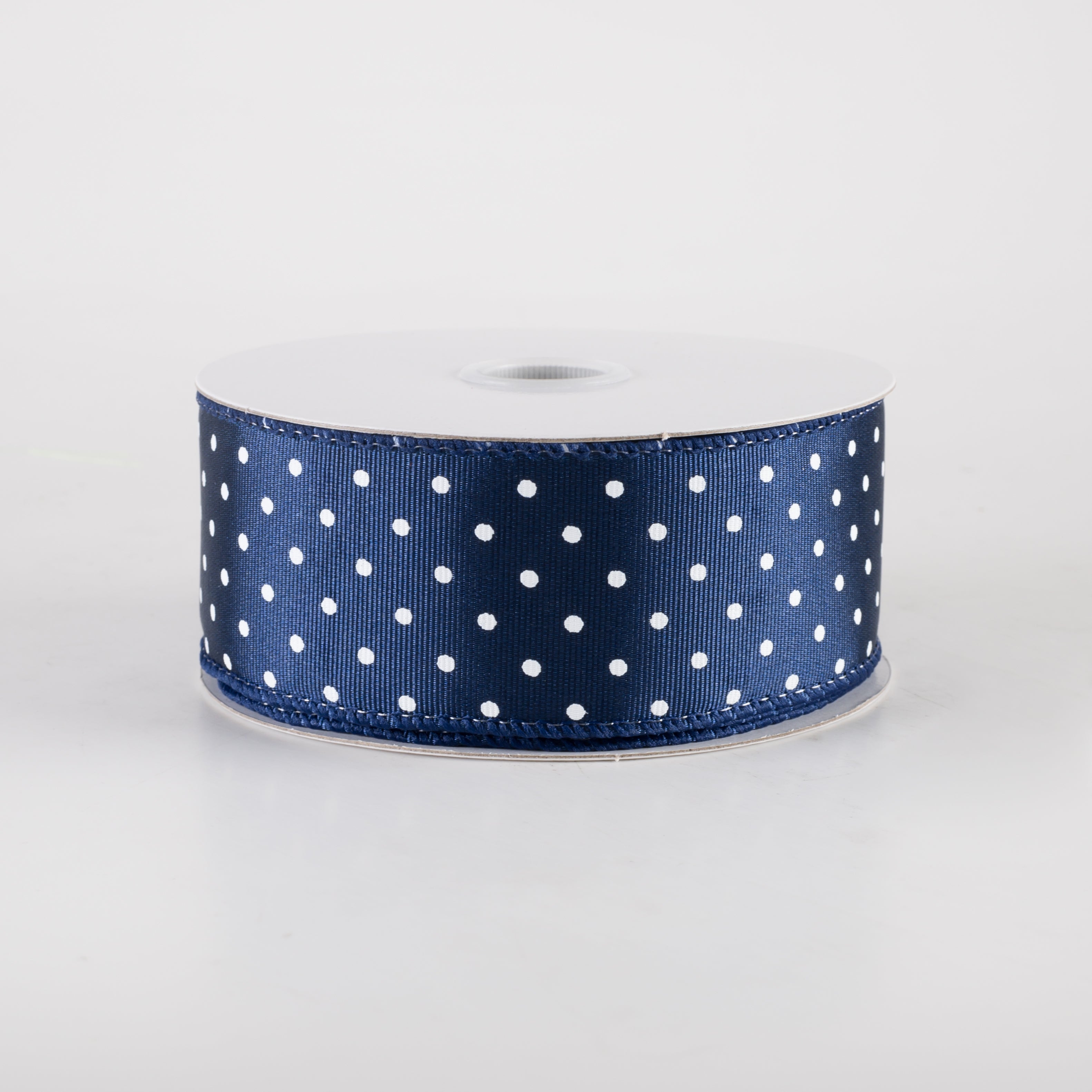 1.5" Ribbed Satin Microdots Ribbon: Navy Blue (10 Yards)