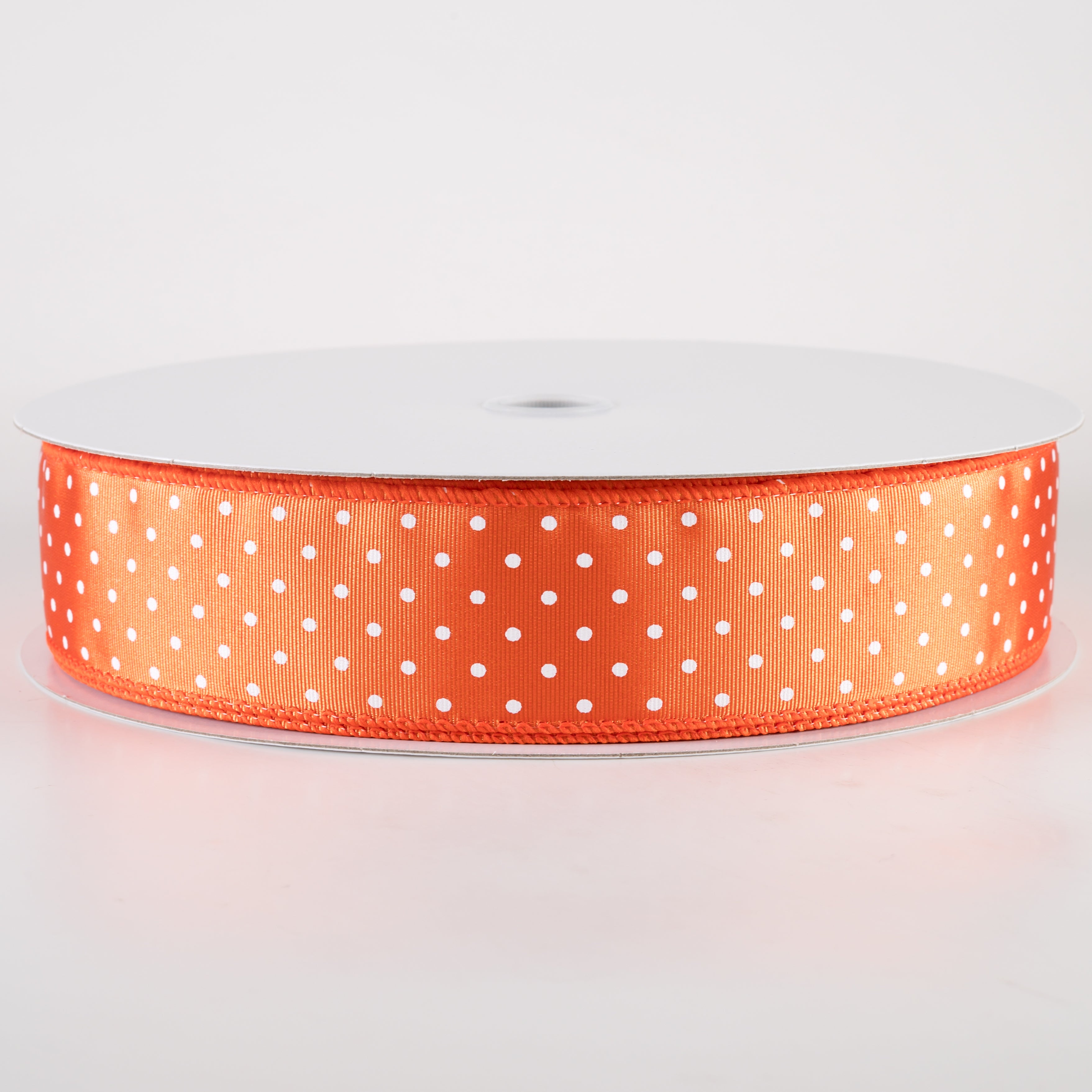 1.5" Ribbed Satin Microdots Ribbon: Orange (50 Yards)