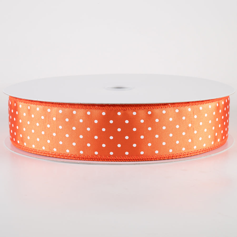 1.5" Ribbed Satin Microdots Ribbon: Orange (50 Yards)