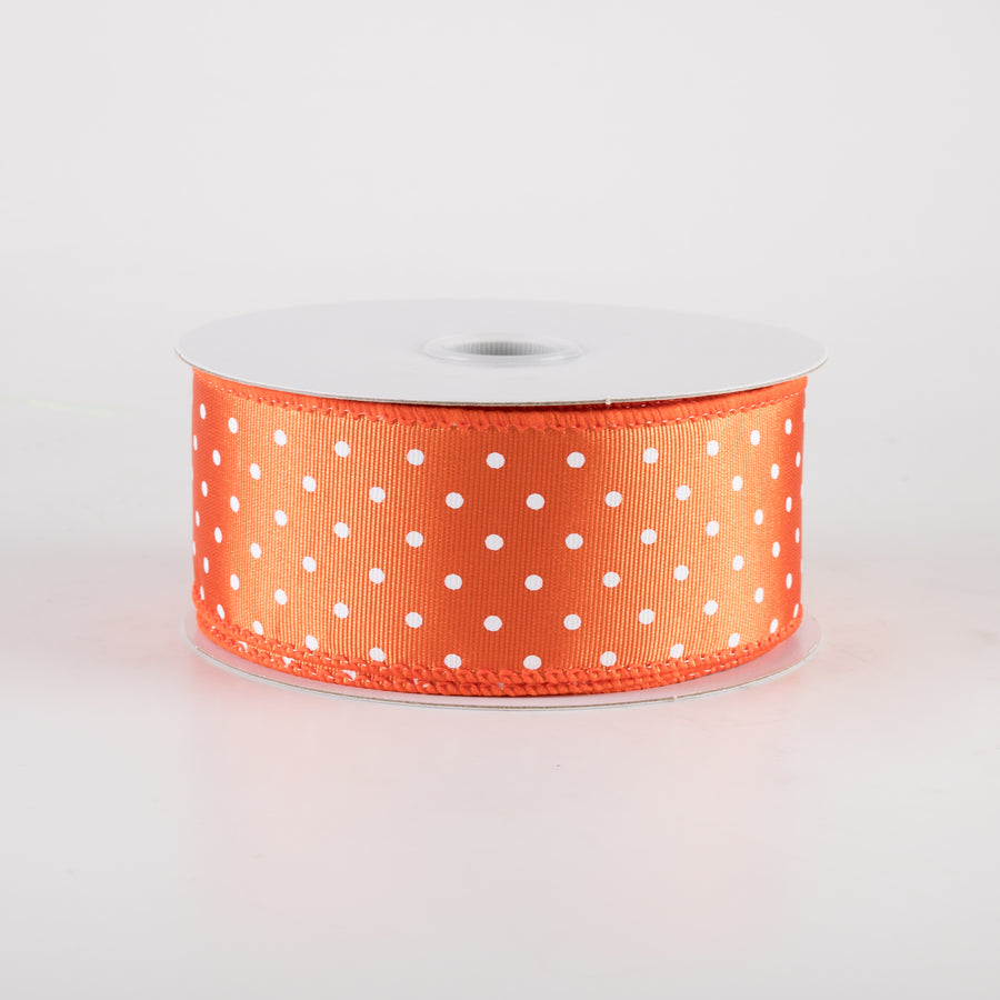 1.5" Ribbed Satin Microdots Ribbon: Orange (10 Yards)