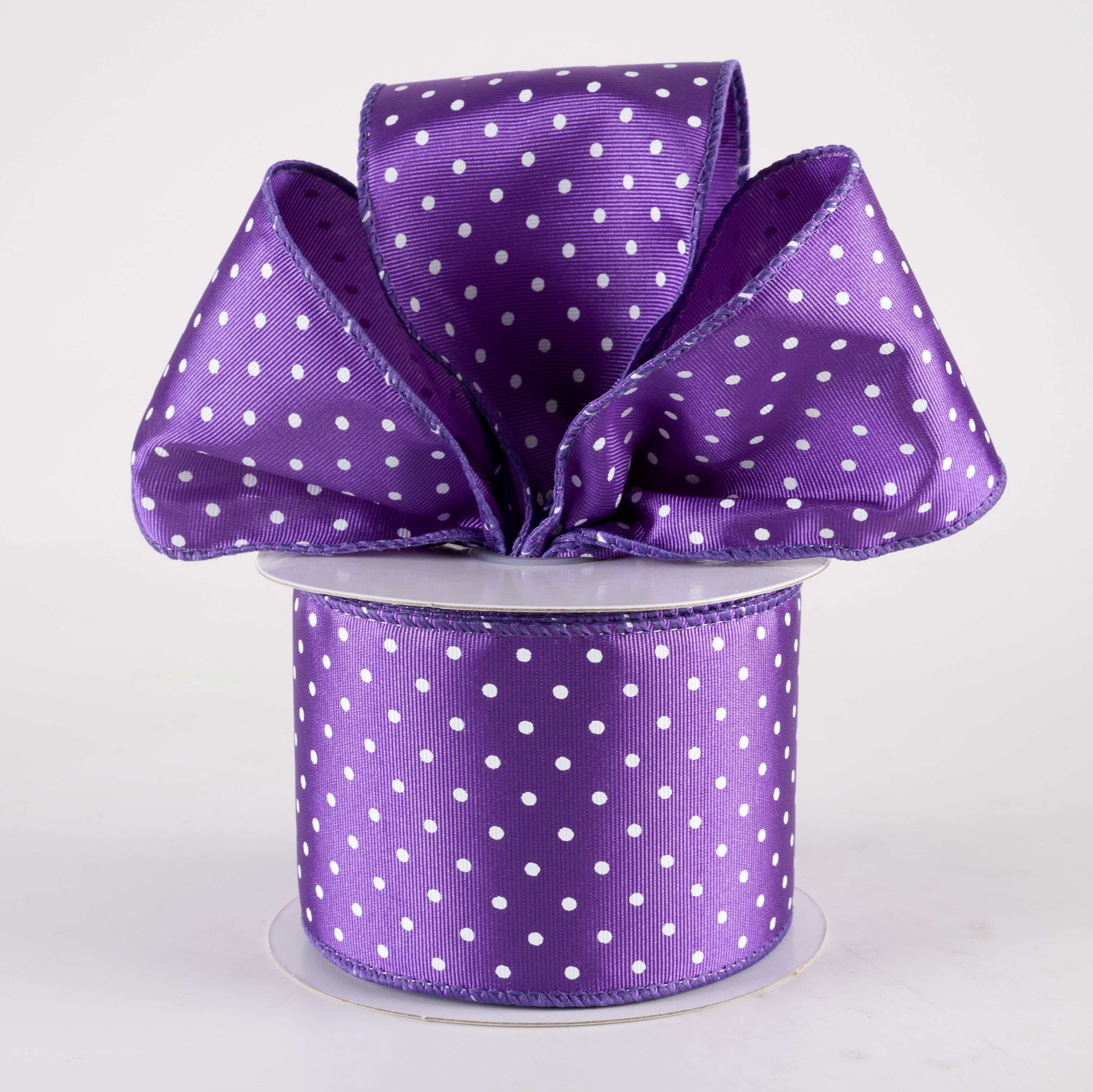 2.5" Ribbed Satin Microdots Ribbon: Purple (10 Yards) Lifestyle Photo