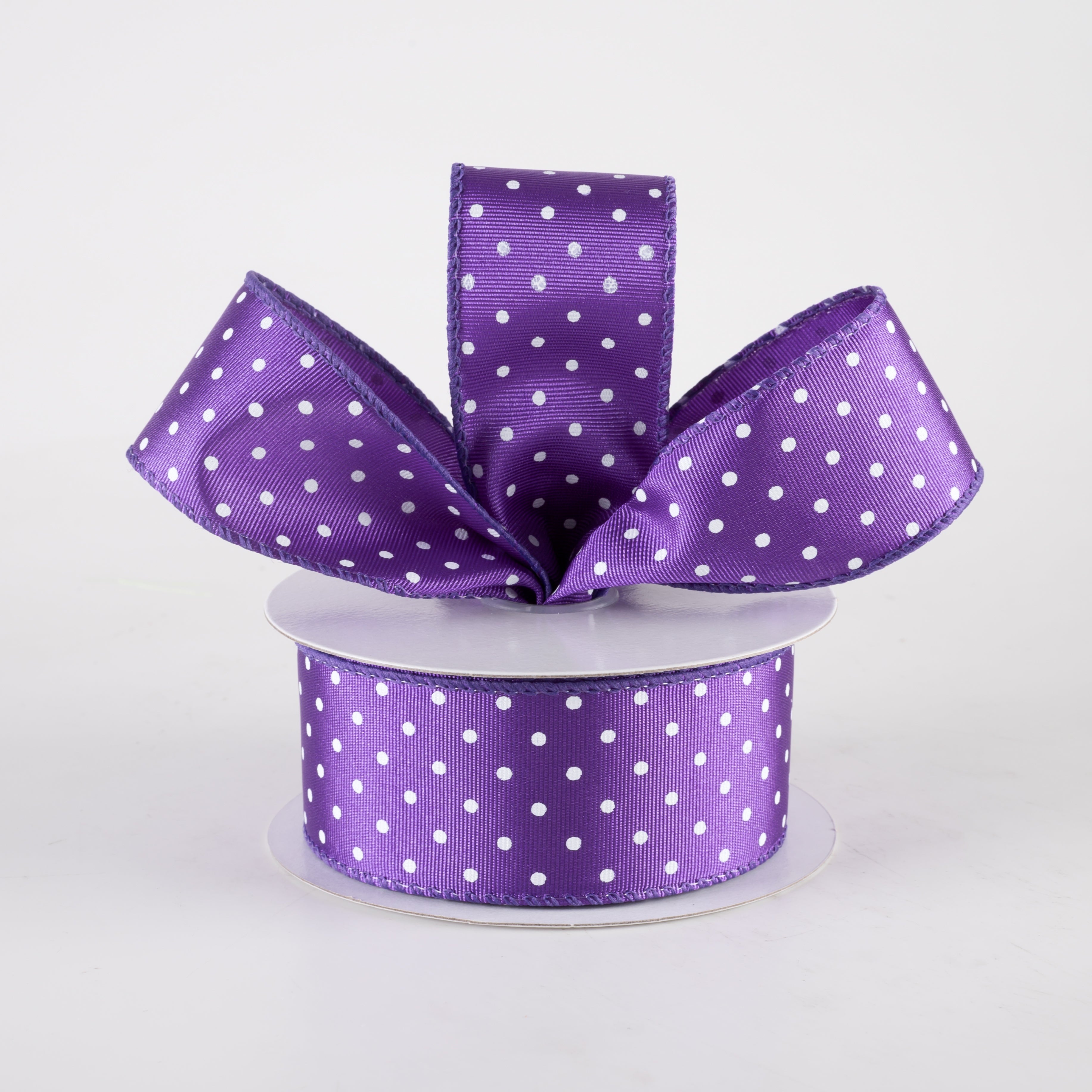 1.5" Ribbed Satin Microdots Ribbon: Purple (10 Yards) Lifestyle Photo
