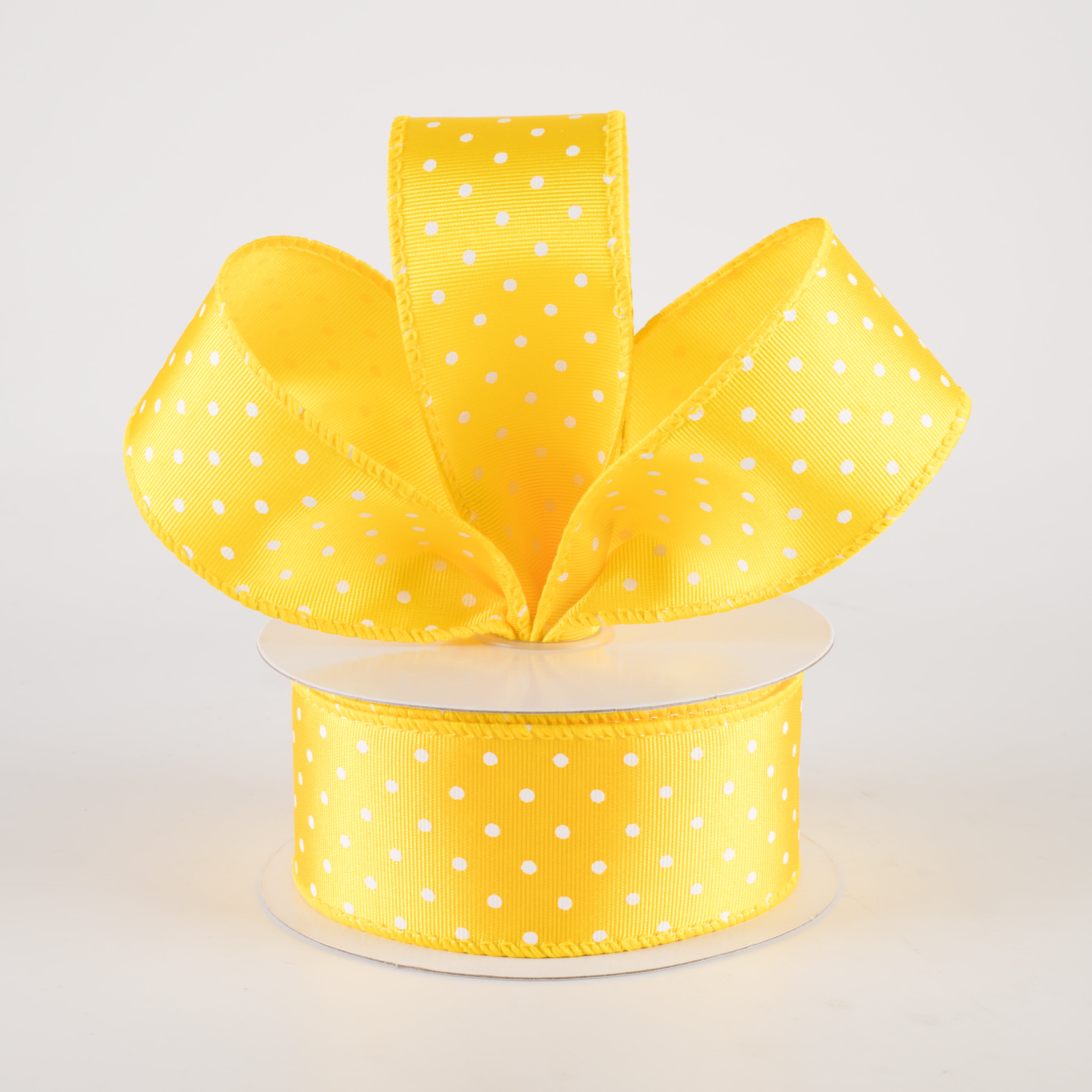 1.5" Ribbed Satin Microdots Ribbon: Yellow & White (10 Yards) Lifestyle Photo