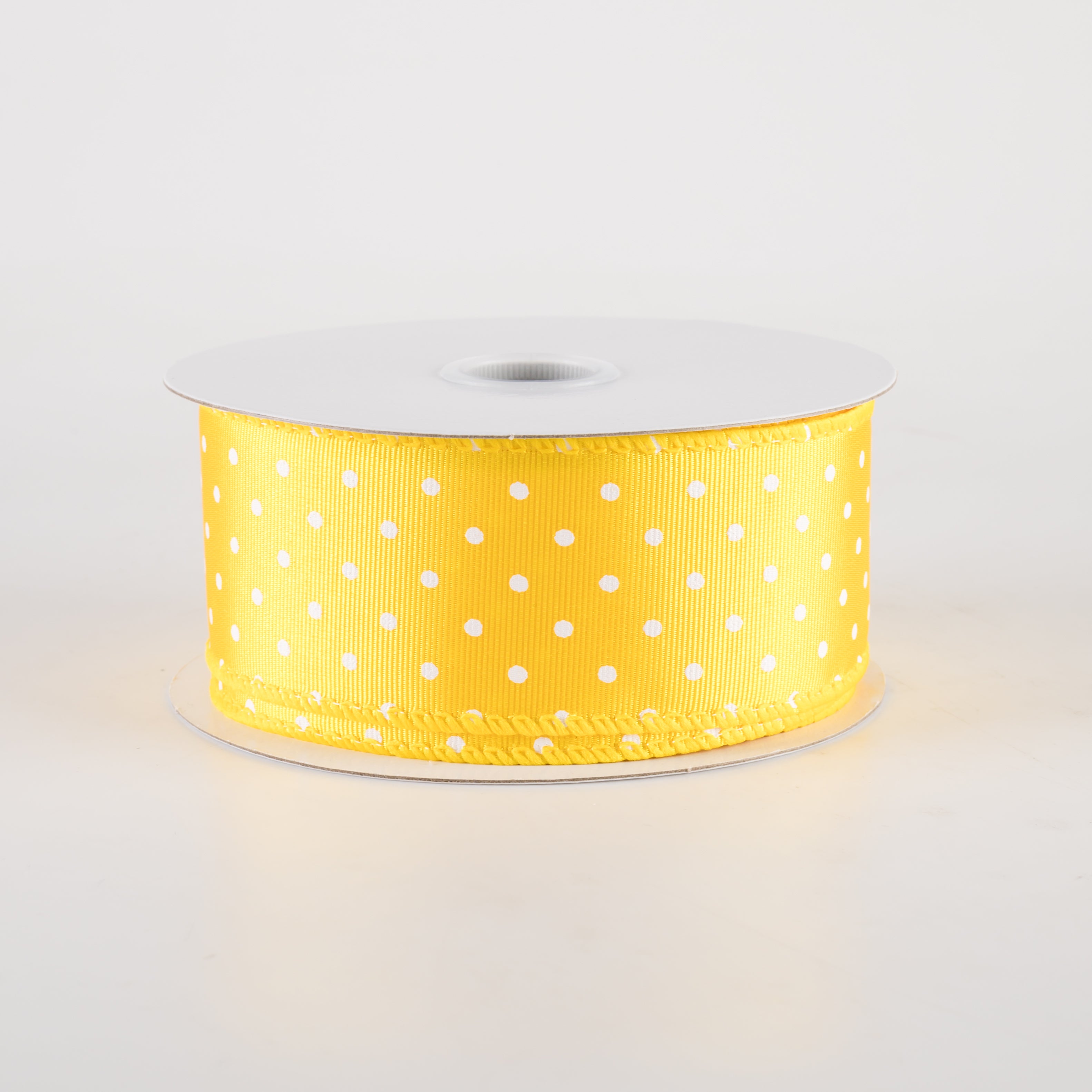 1.5" Ribbed Satin Microdots Ribbon: Yellow & White (10 Yards) Item Number: 42419-09-22