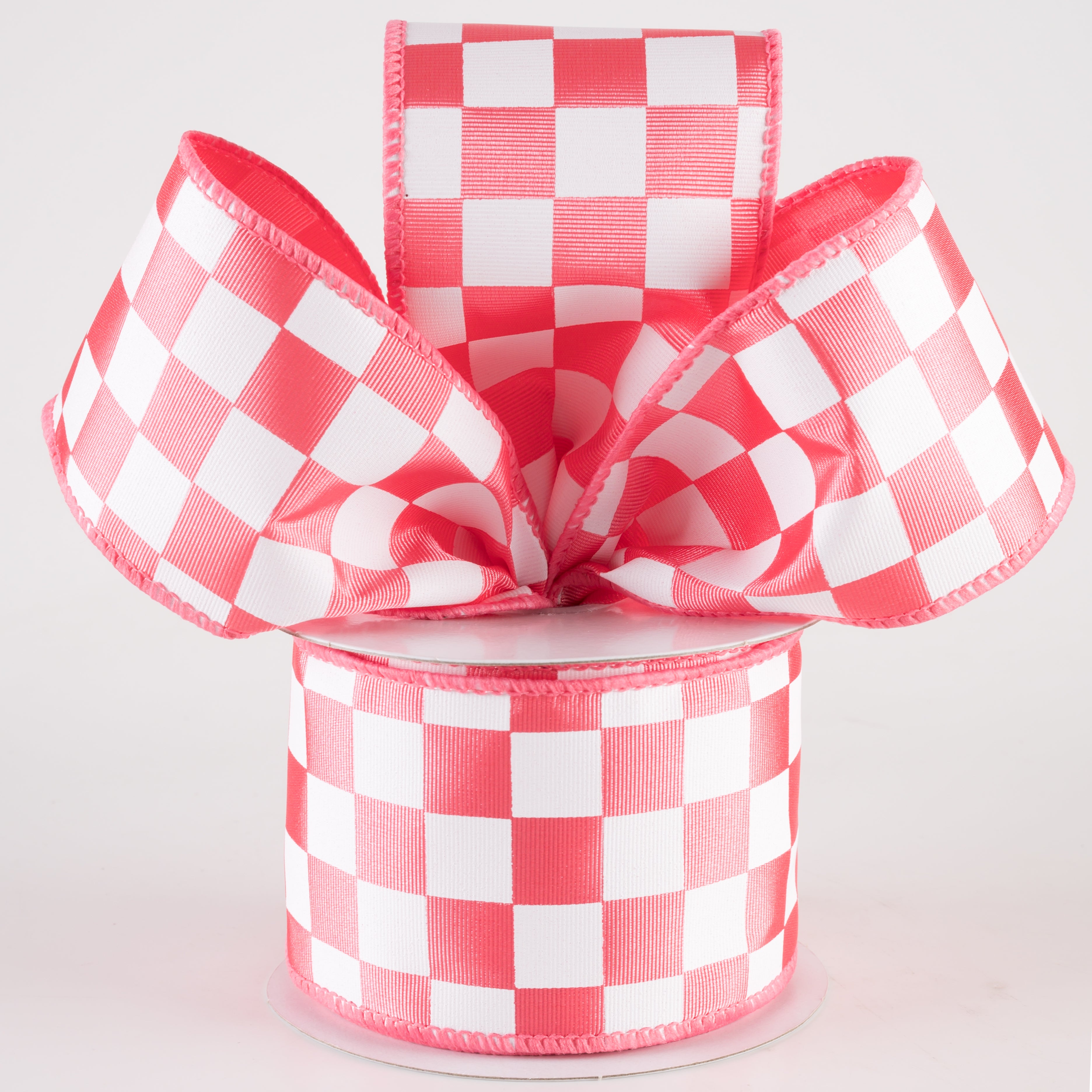 2.5" Ribbed Satin Race Check Ribbon: Coral & White (10 Yards) Lifestyle Photo