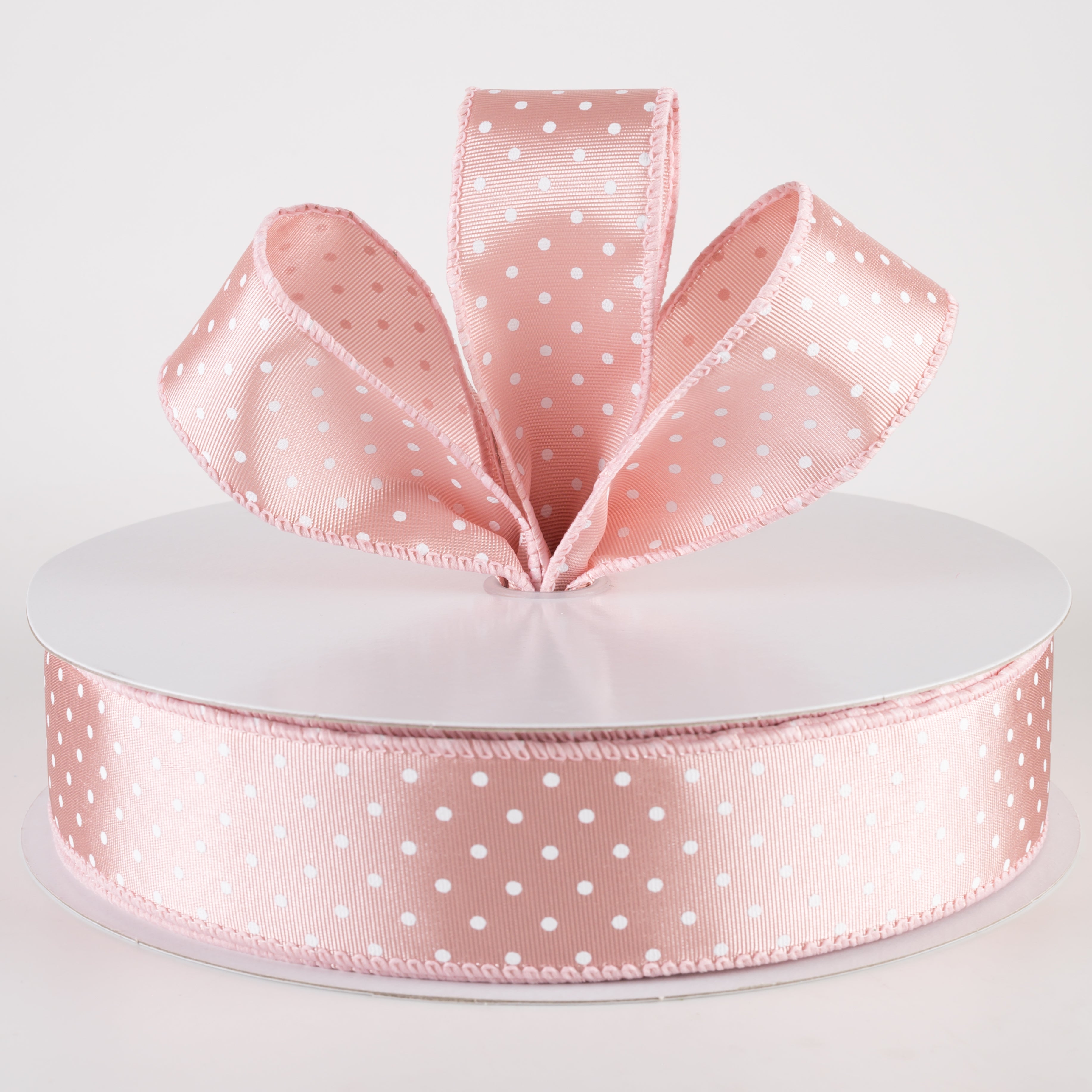1.5" Ribbed Satin & White Microdots: Blush Pink (50 Yards) Lifestyle Photo