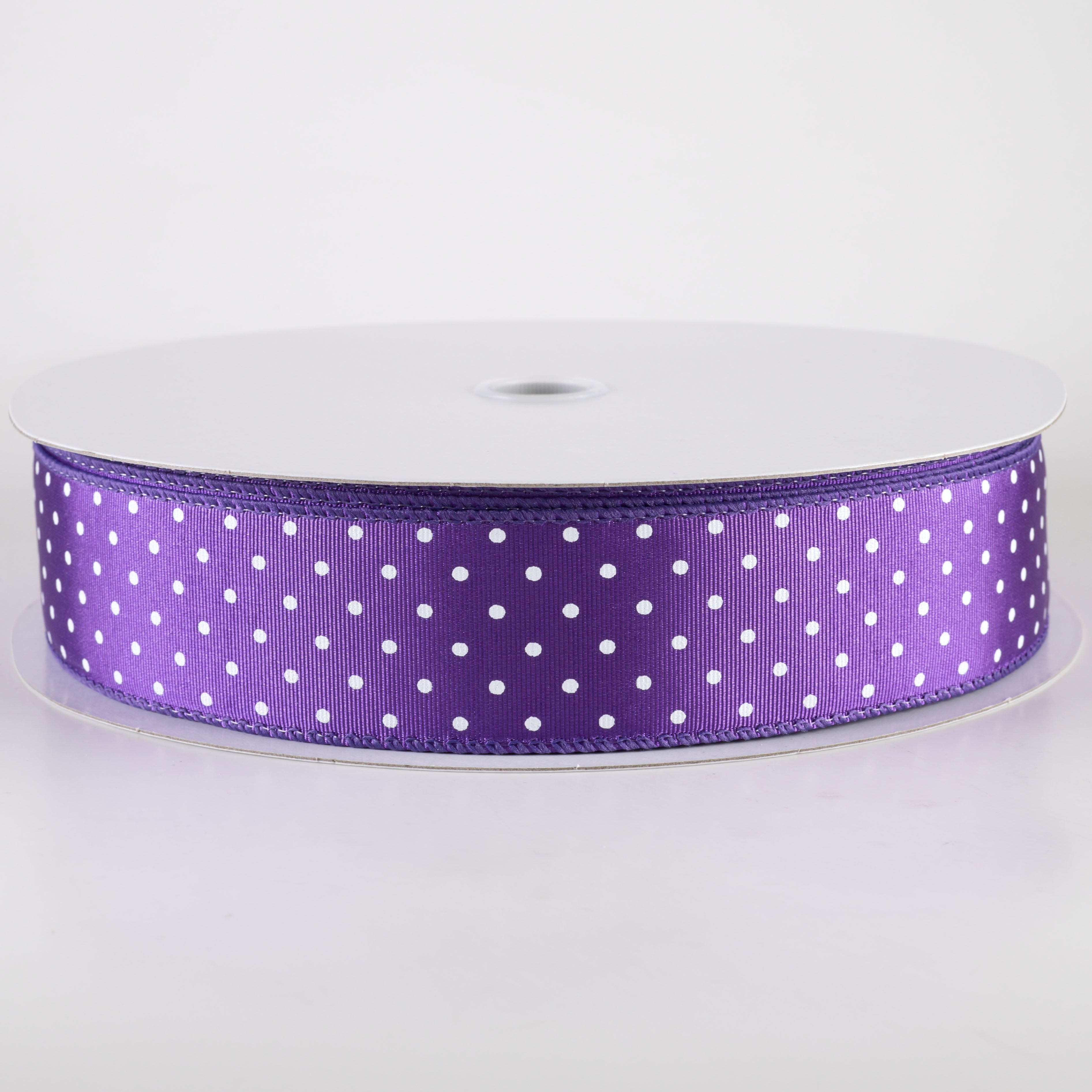 1.5" Ribbed Satin & White Microdots: Purple (50 Yards)
