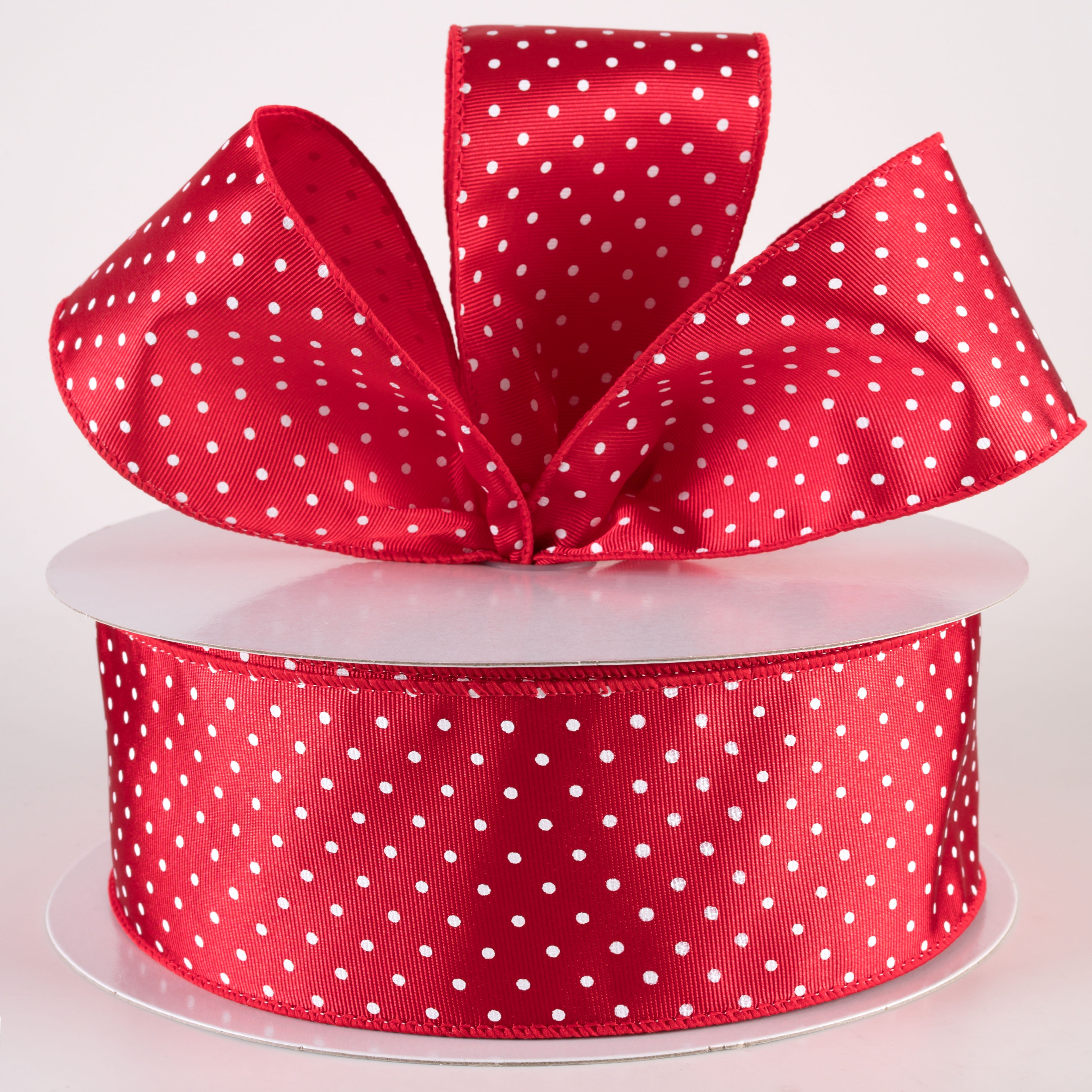 2.5" Ribbed Satin & White Microdots: Red (50 Yards) Lifestyle Photo