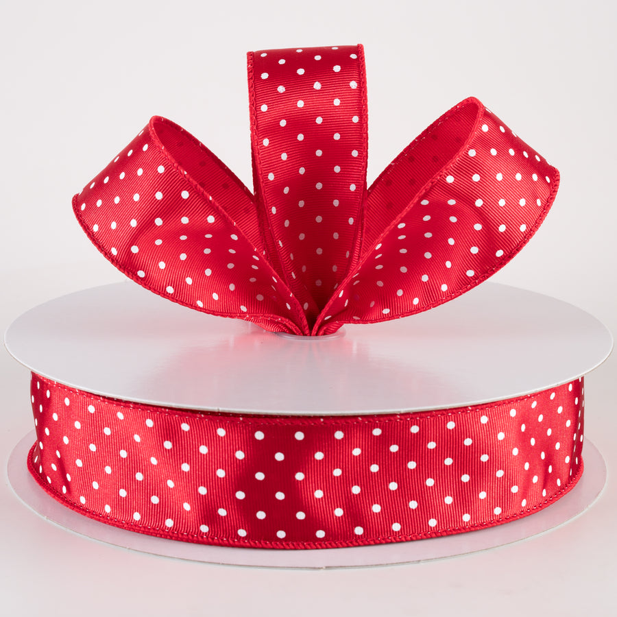 1.5" Ribbed Satin & White Microdots: Red (50 Yards) Lifestyle Photo