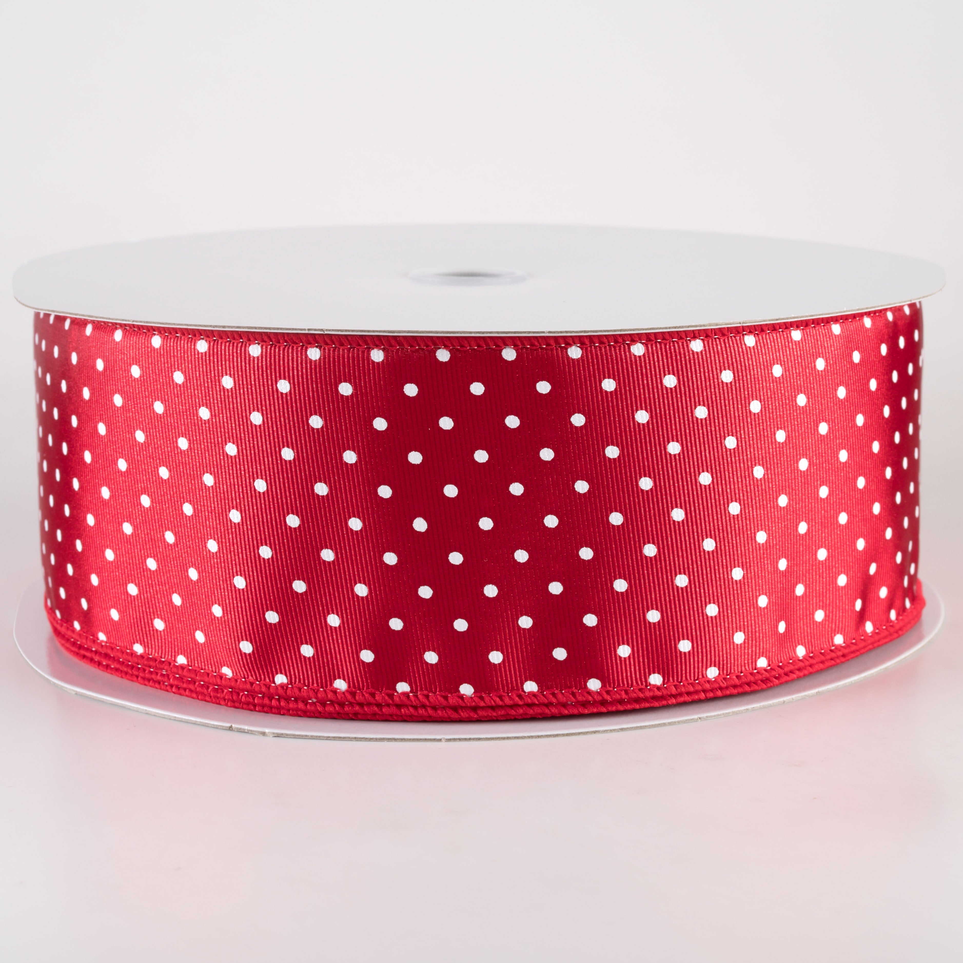 2.5" Ribbed Satin & White Microdots: Red (50 Yards) Item Number: 841-40-445