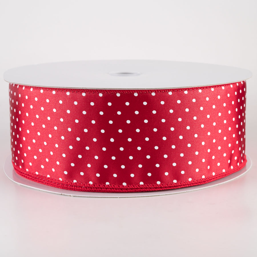 2.5" Ribbed Satin & White Microdots: Red (50 Yards) Item Number: 841-40-445