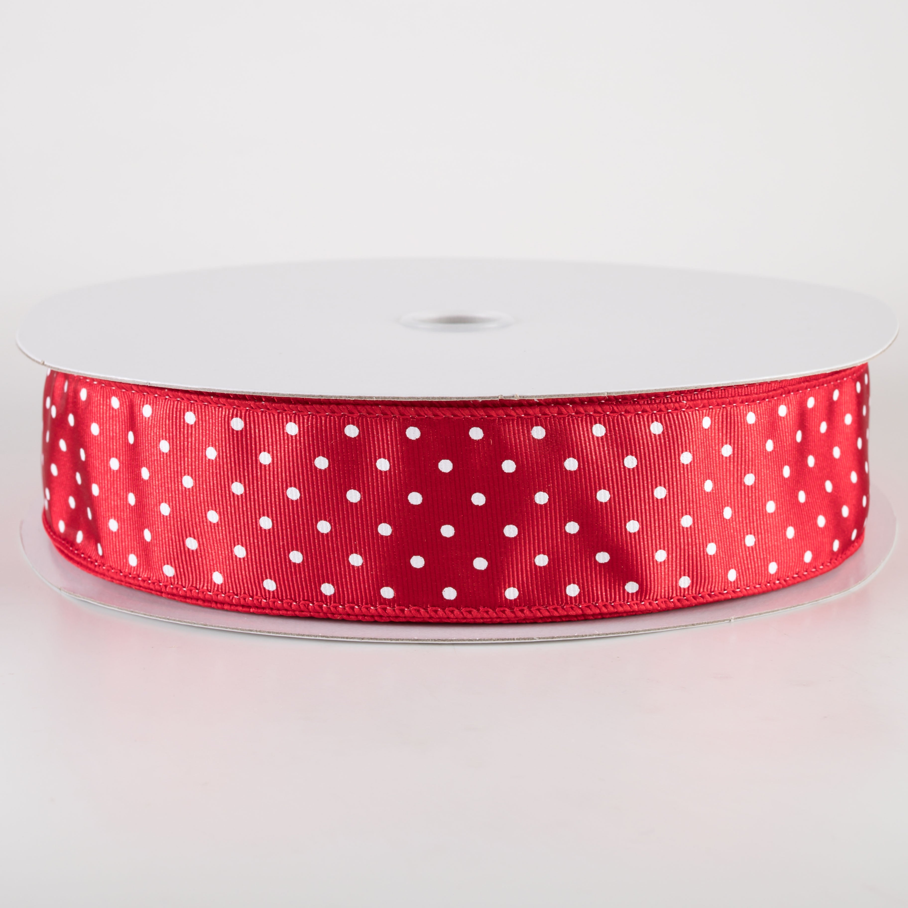 1.5" Ribbed Satin & White Microdots: Red (50 Yards)