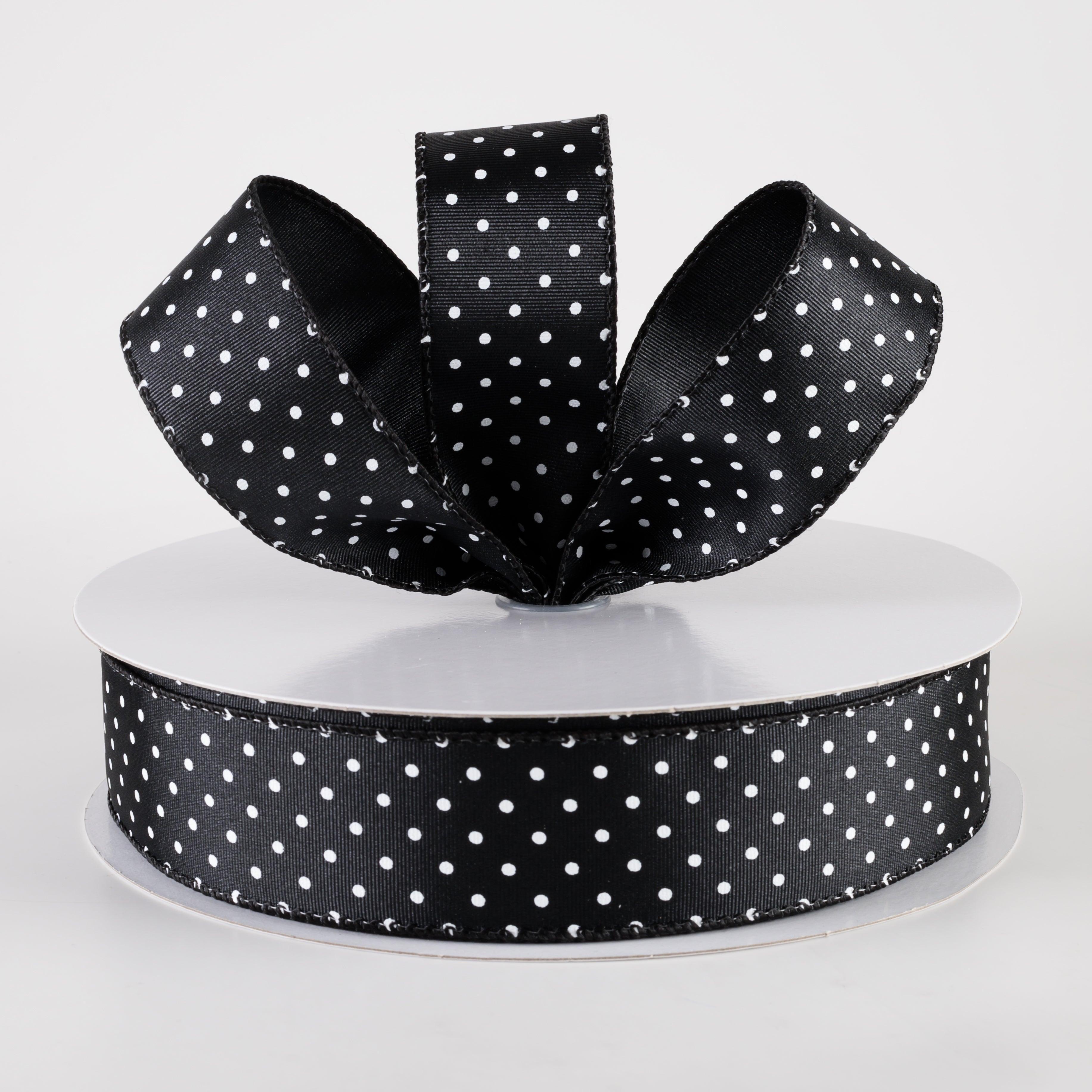 1.5" Ribbed Satin & White Microdots Ribbon: Black (50 Yards) Lifestyle Photo
