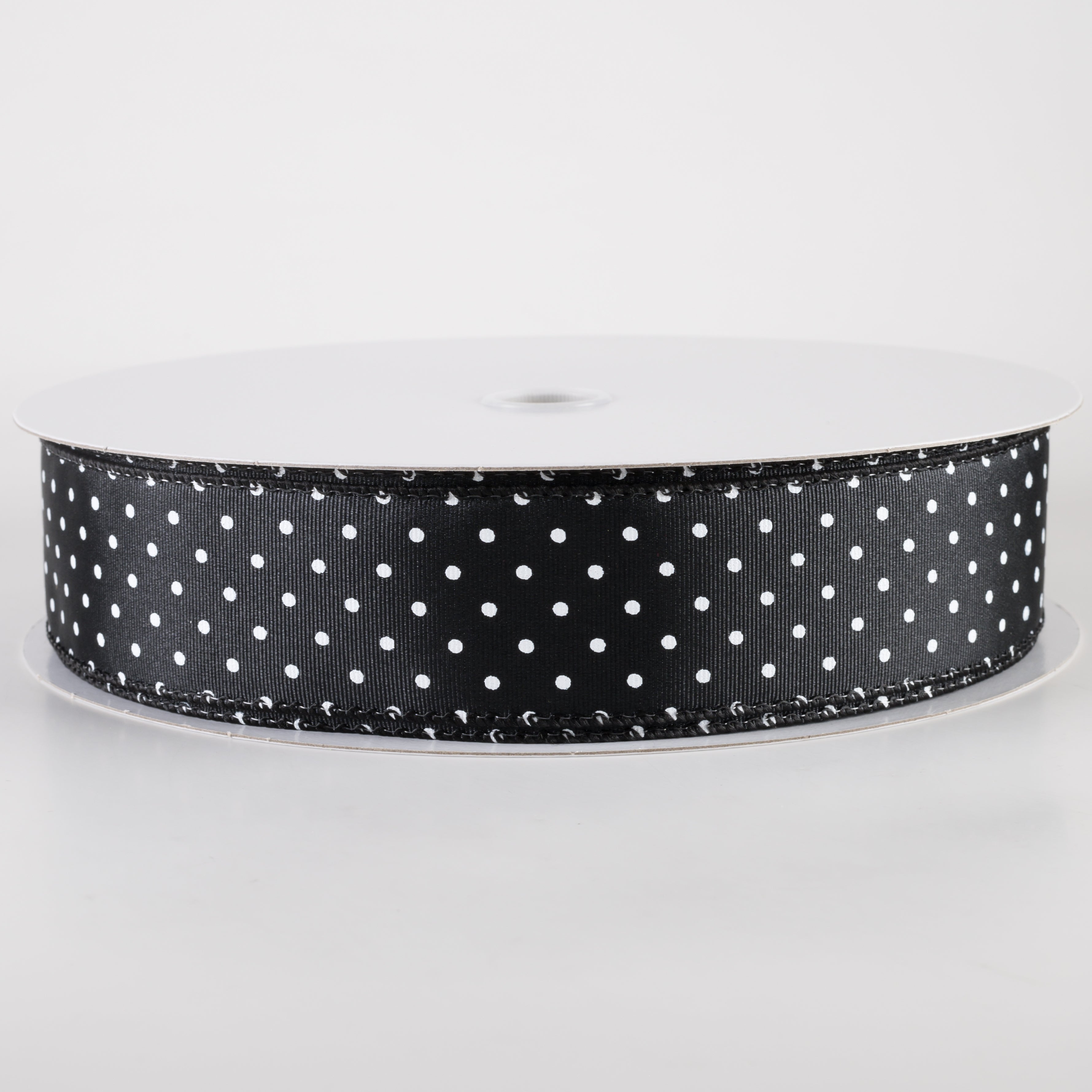 1.5" Ribbed Satin & White Microdots Ribbon: Black (50 Yards)
