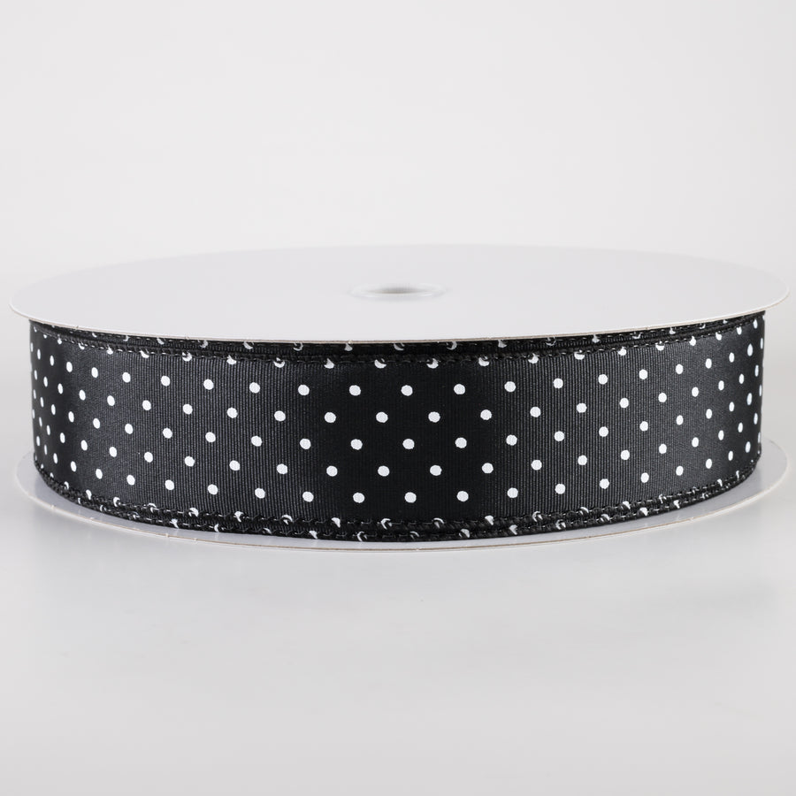 1.5" Ribbed Satin & White Microdots Ribbon: Black (50 Yards)