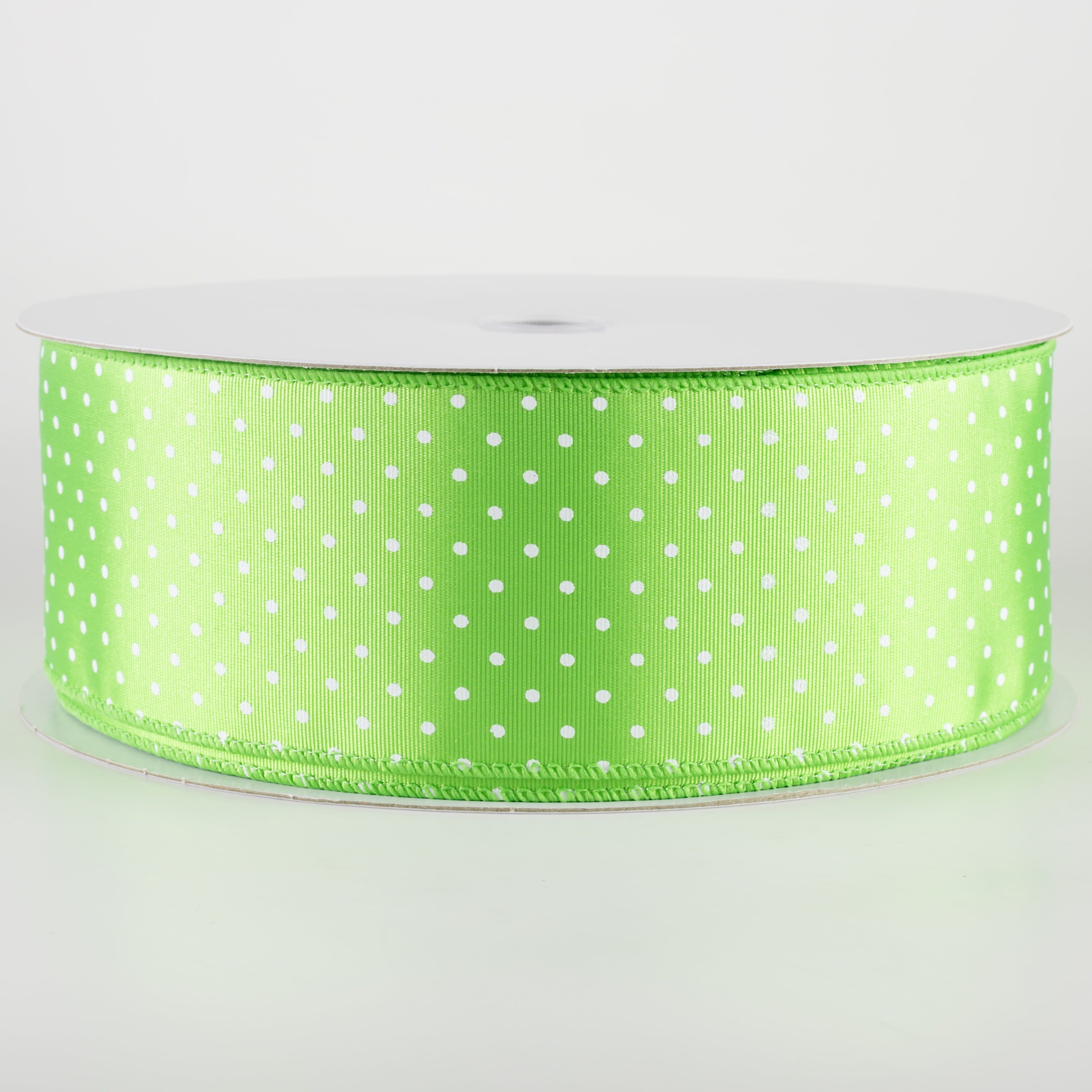 2.5" Ribbed Satin & White Microdots Ribbon: Lime Green (50 Yards) Item Number: 841-40-440