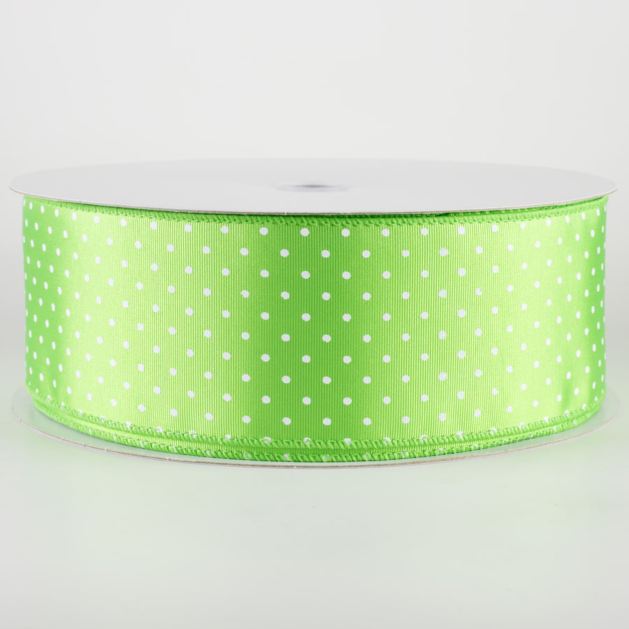 2.5" Ribbed Satin & White Microdots Ribbon: Lime Green (50 Yards) Item Number: 841-40-440