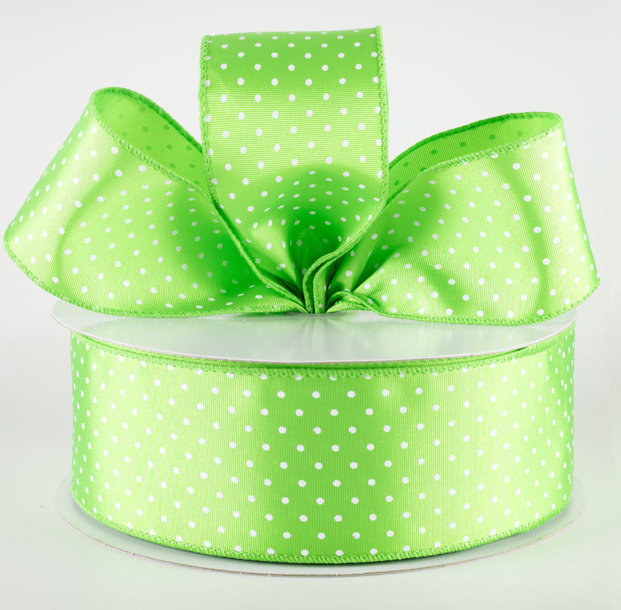 2.5" Ribbed Satin & White Microdots Ribbon: Lime Green (50 Yards) Lifestyle Photo